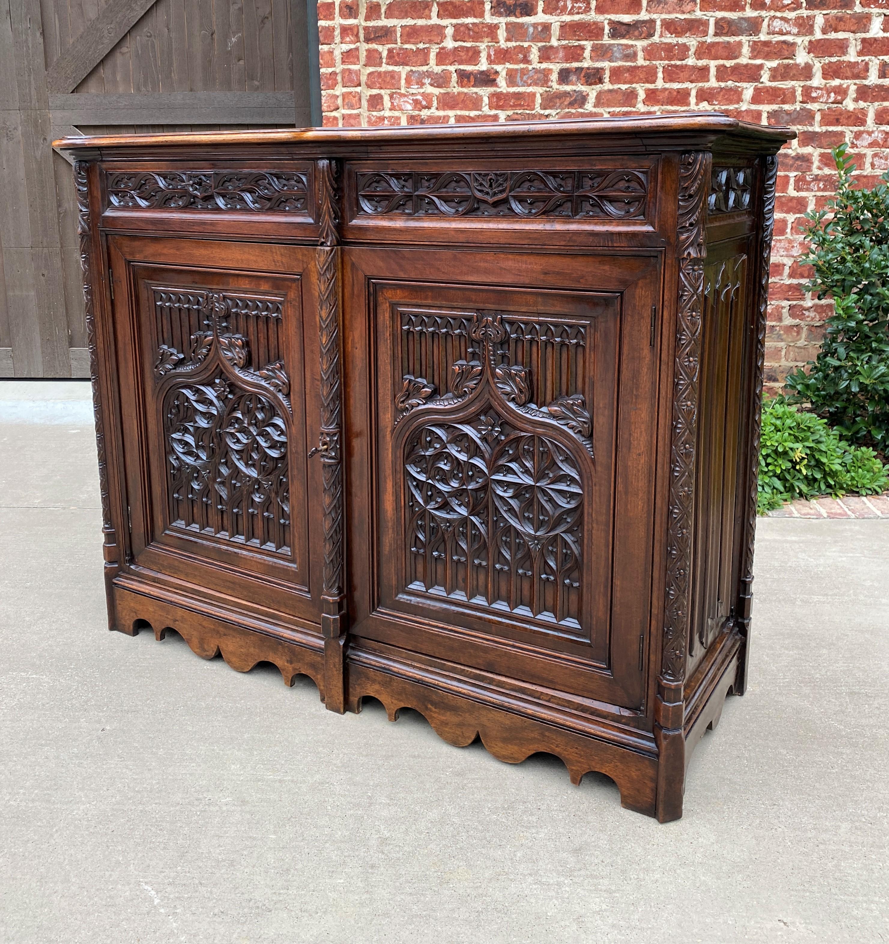 Antique French Sideboard Server Buffet Cabinet Gothic Revival Walnut 19thC 10