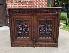 Antique French Sideboard Server Buffet Cabinet Gothic Revival Walnut 19thC