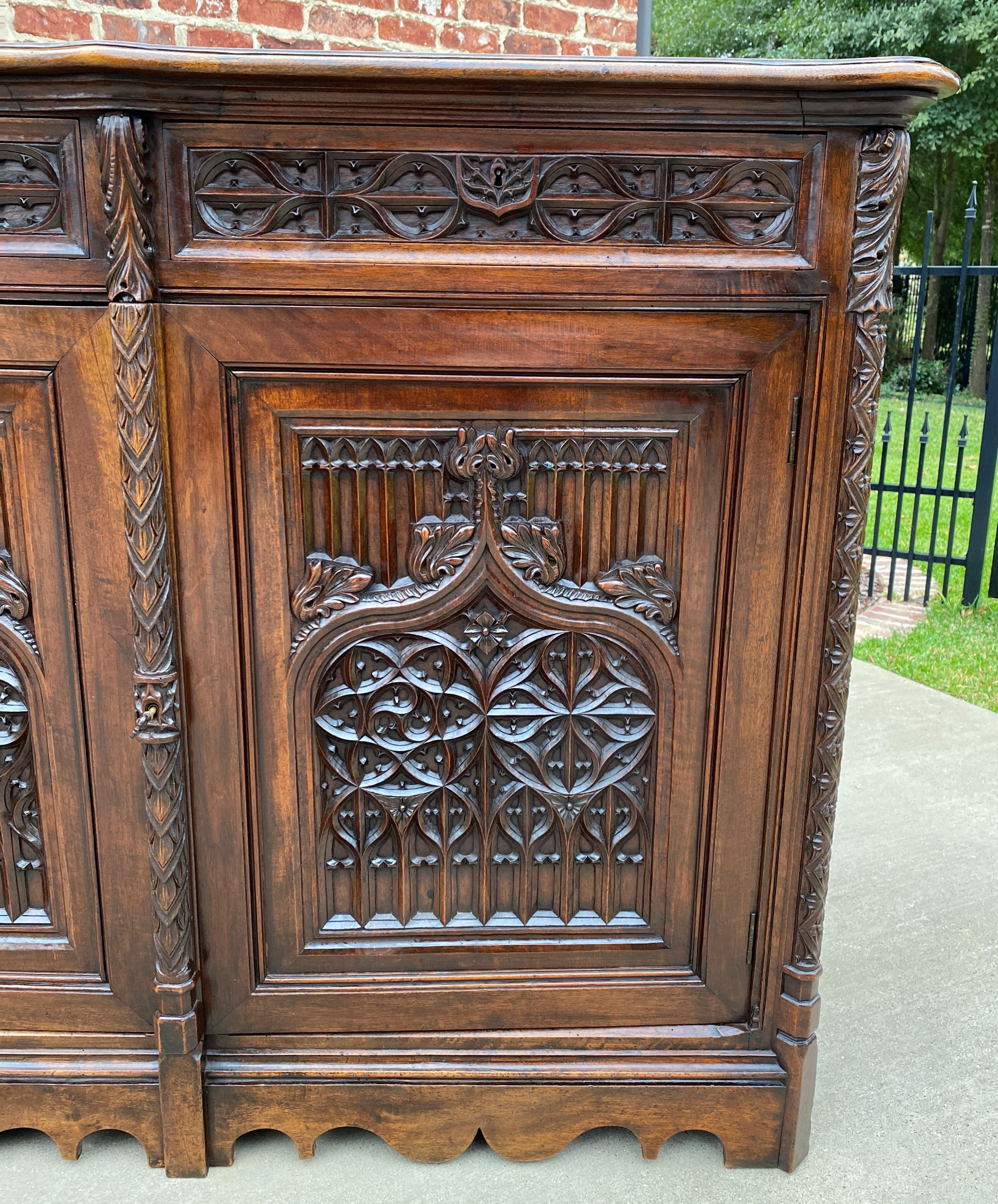 Antique French Sideboard Server Buffet Cabinet Gothic Revival Walnut 19thC In Good Condition In Tyler, TX