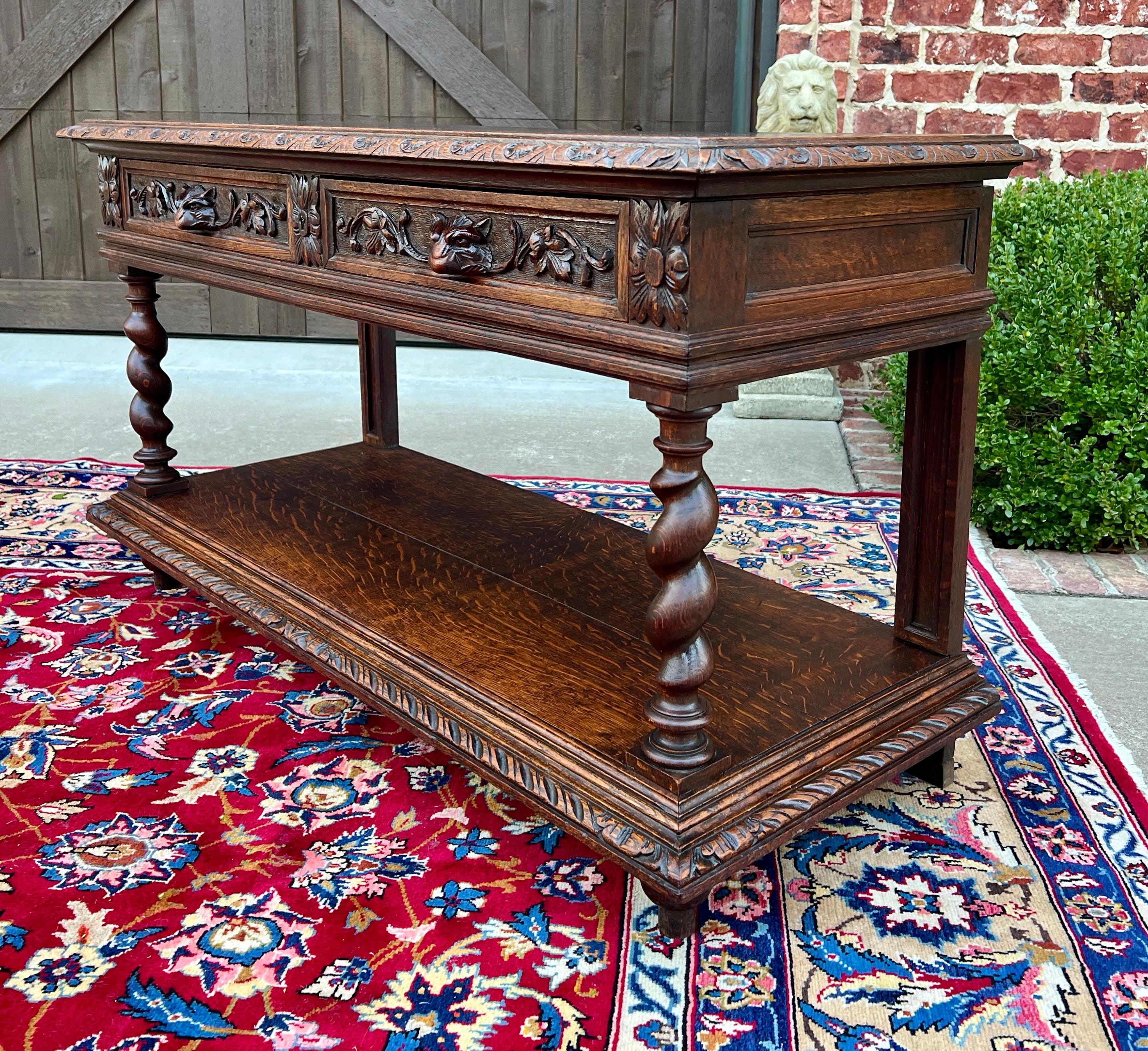 Antique French Sideboard Server Console Sofa Table Barley Twist Marble Top 19C 3