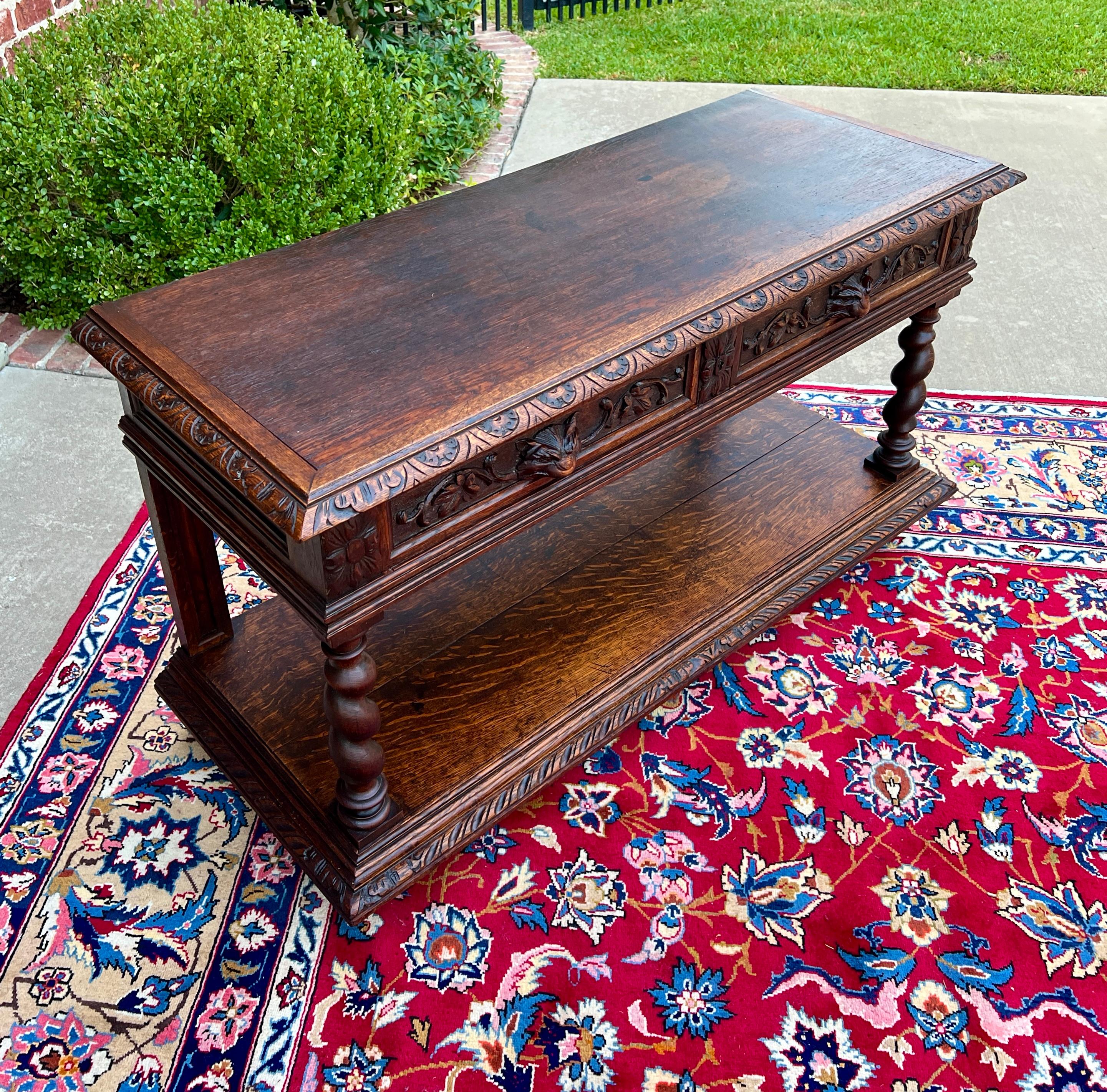 Antique French Sideboard Server Console Sofa Table Barley Twist Marble Top 19C 4