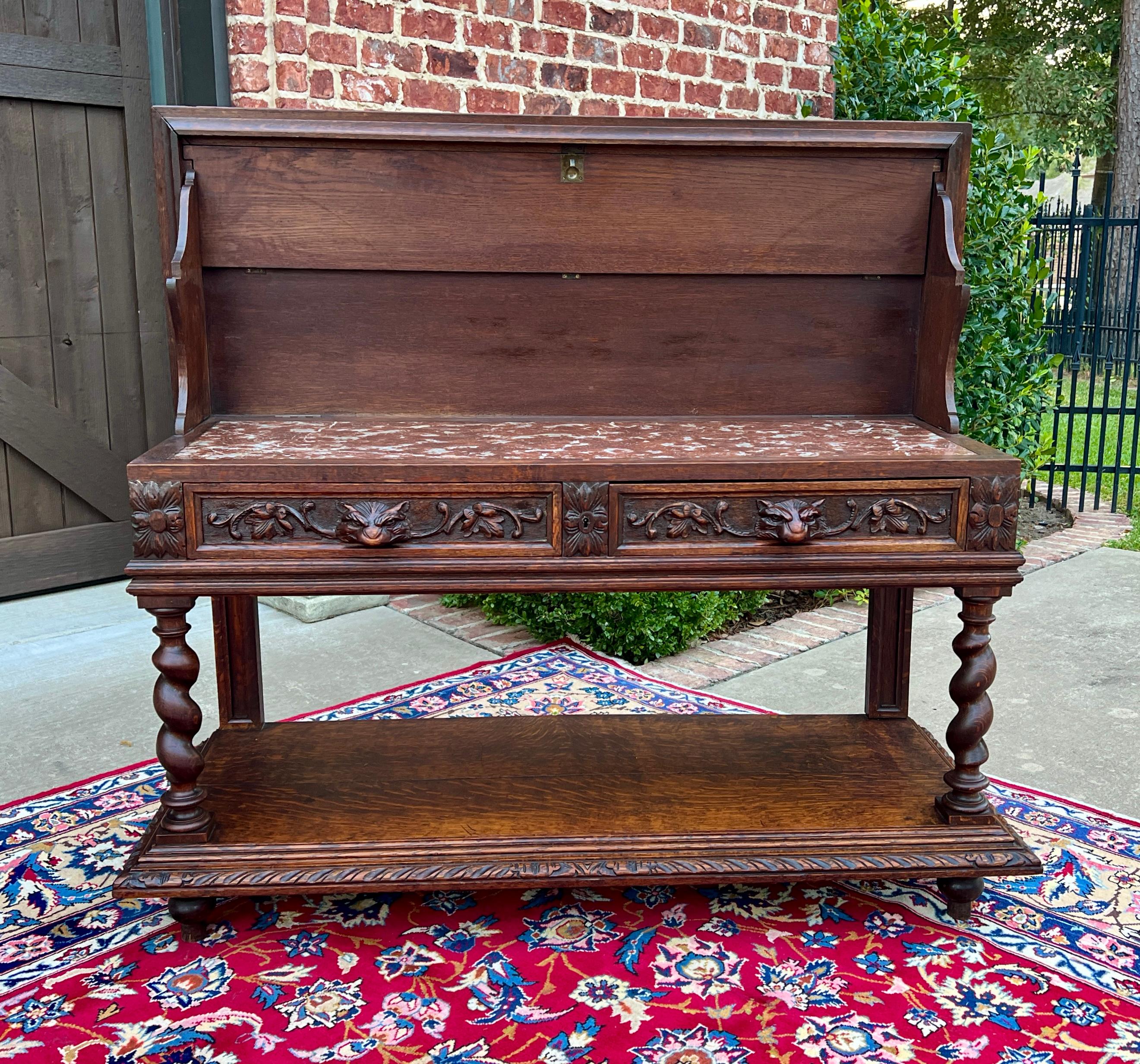 Antique French Sideboard Server Console Sofa Table Barley Twist Marble Top 19C 10
