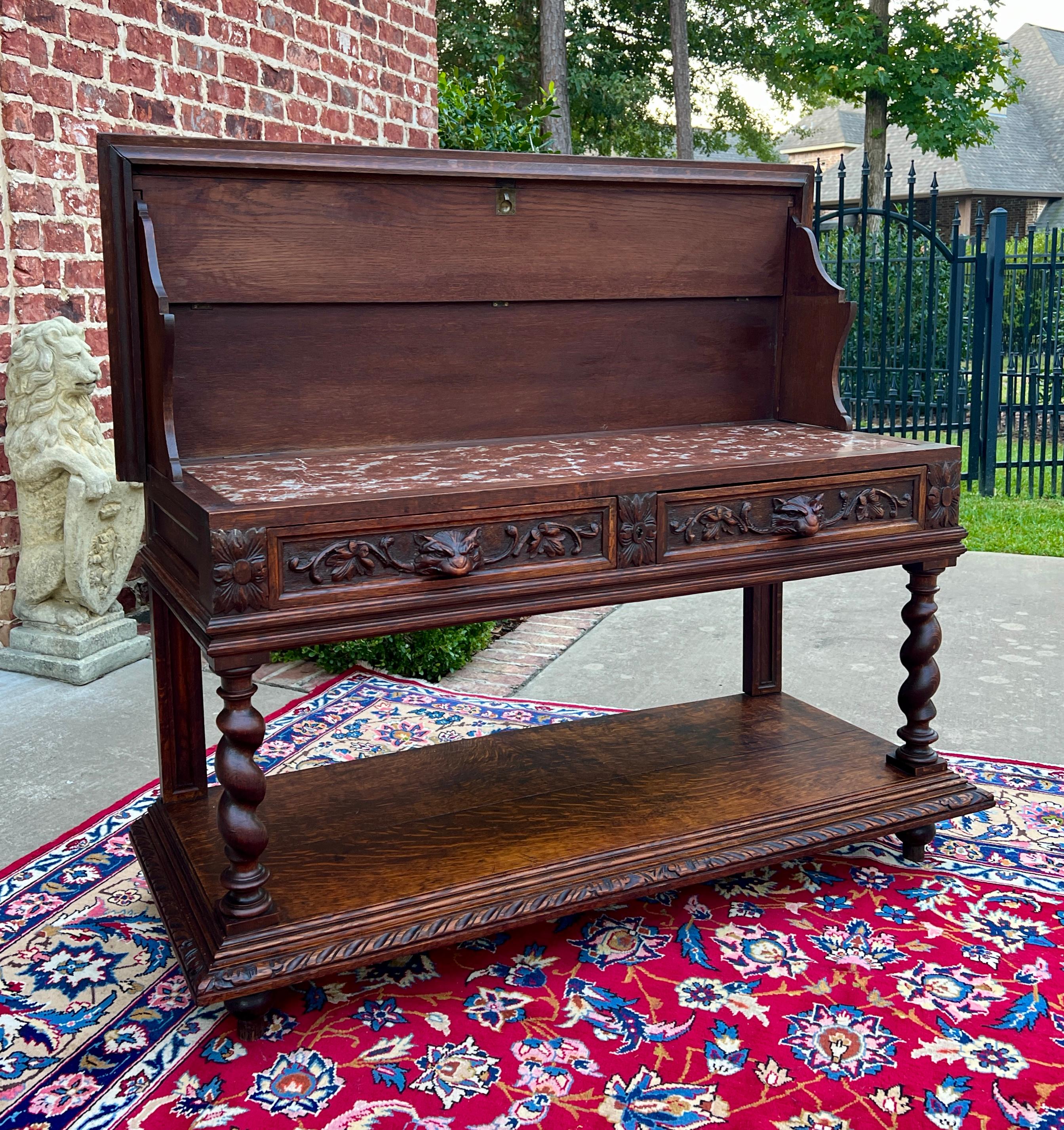 Antique French Sideboard Server Console Sofa Table Barley Twist Marble Top 19C 12