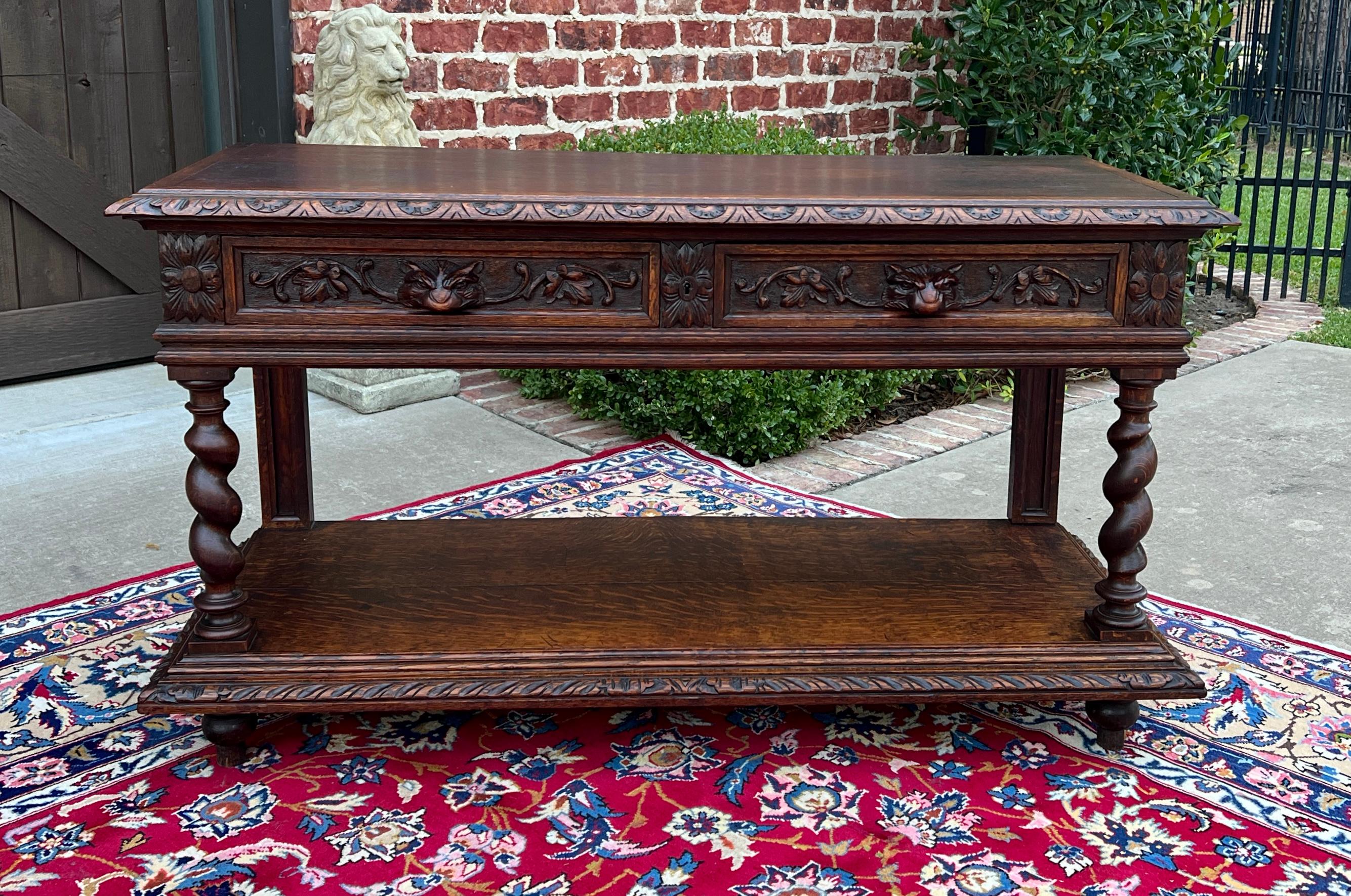 Renaissance Revival Antique French Sideboard Server Console Sofa Table Barley Twist Marble Top 19C