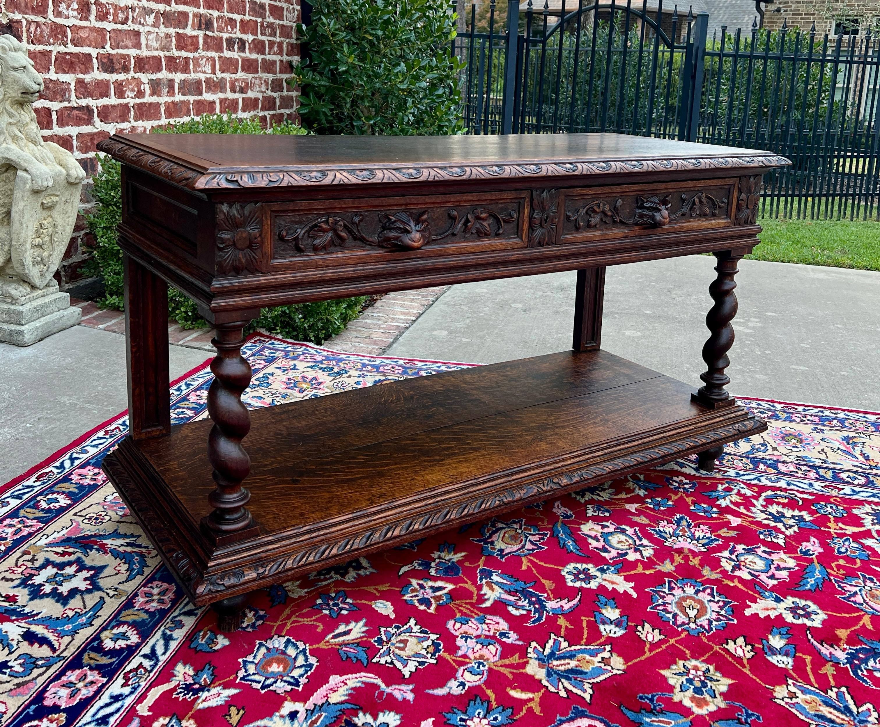 Carved Antique French Sideboard Server Console Sofa Table Barley Twist Marble Top 19C