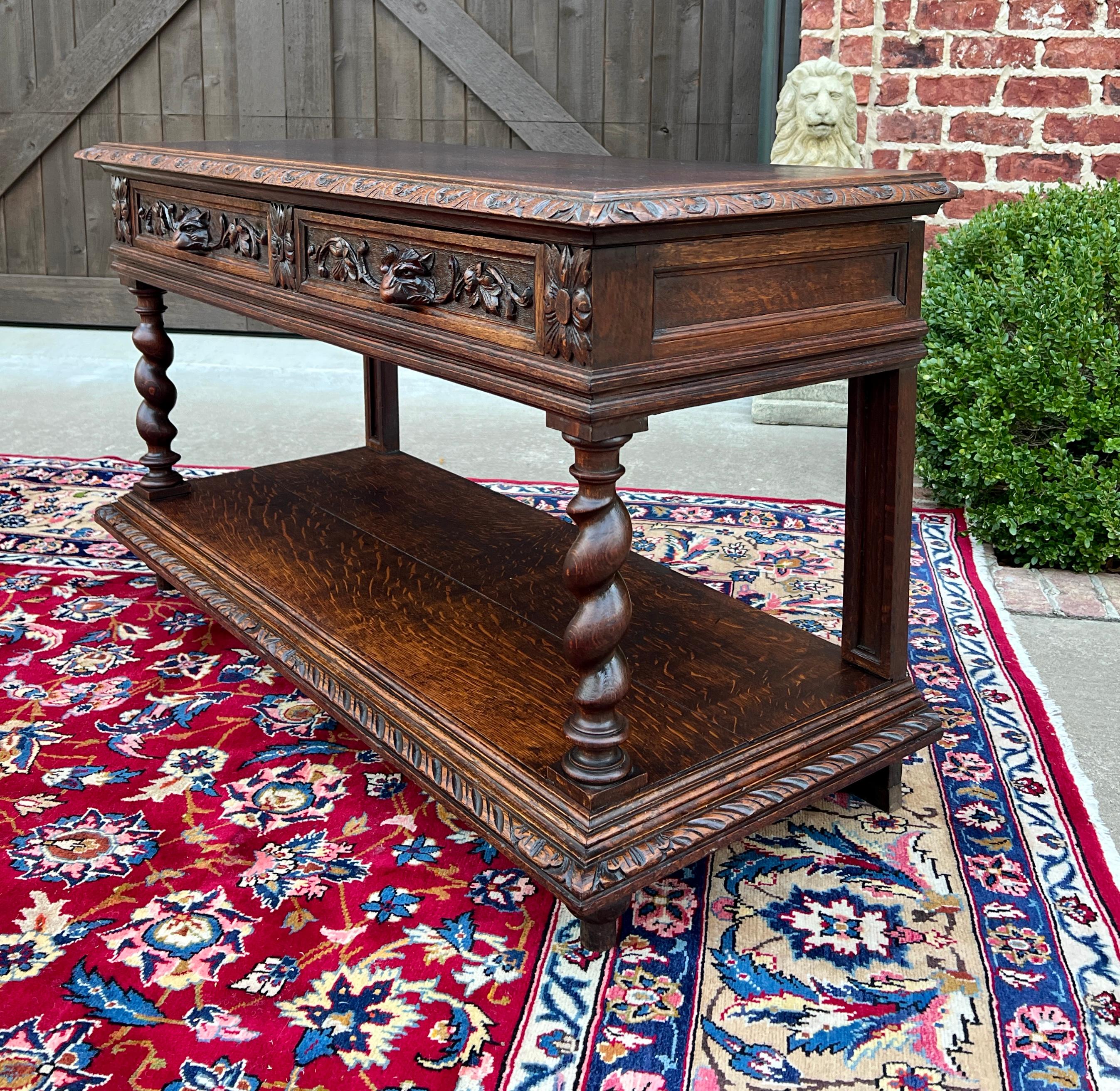 Antique French Sideboard Server Console Sofa Table Barley Twist Marble Top 19C In Good Condition In Tyler, TX
