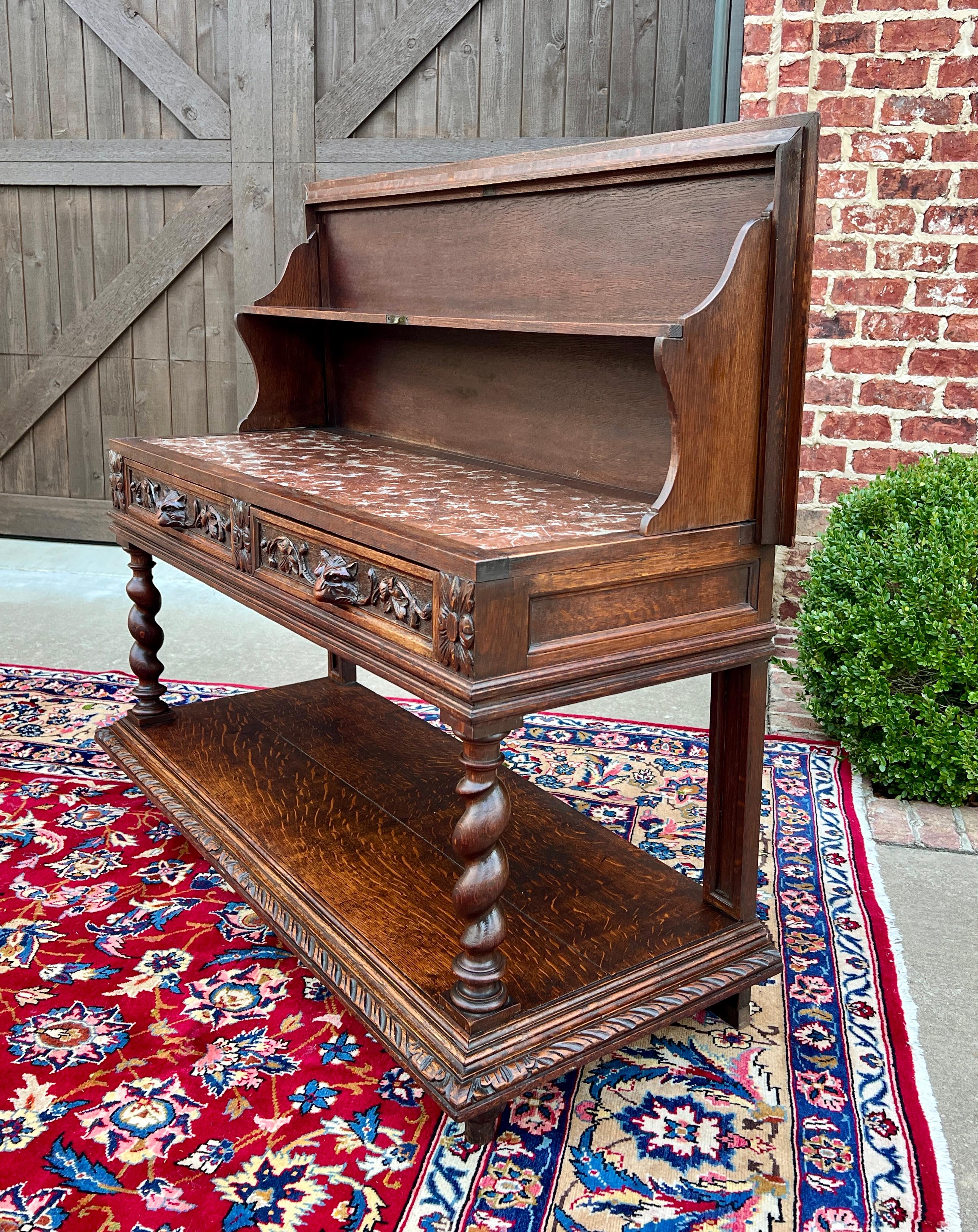 Oak Antique French Sideboard Server Console Sofa Table Barley Twist Marble Top 19C