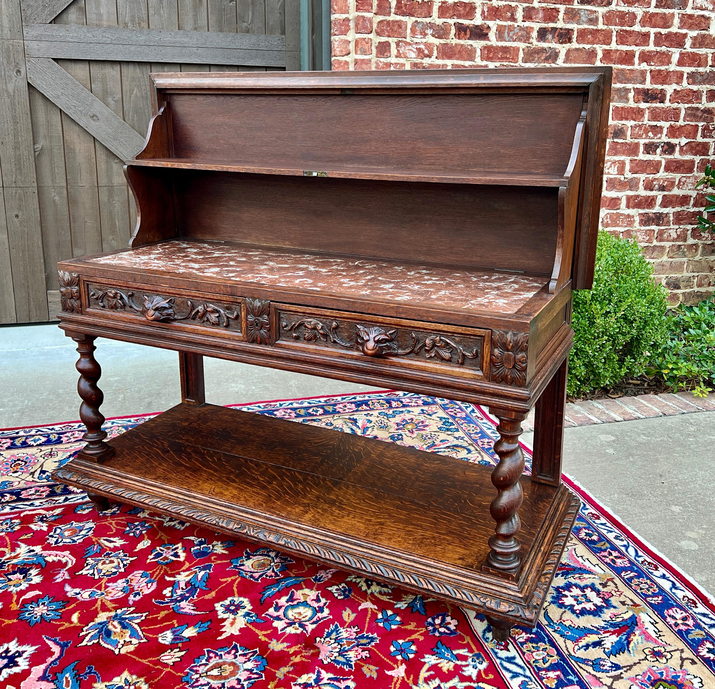 Antique French Sideboard Server Console Sofa Table Barley Twist Marble Top 19C 2