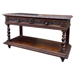 Antique French Sideboard Server Console Sofa Table Barley Twist Marble Top 19C