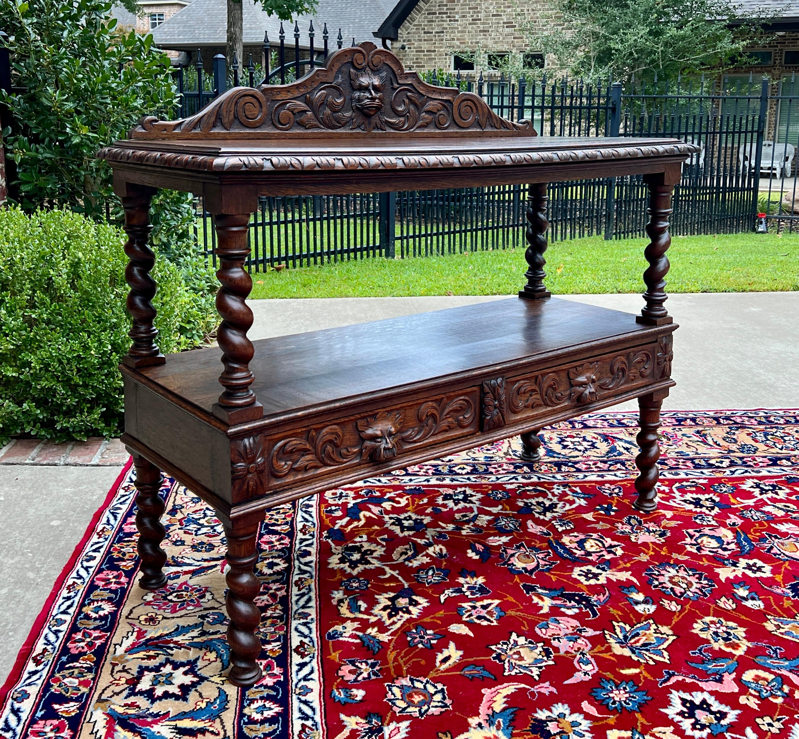 Antique French Sideboard Server Console Sofa Table Barley Twist Tiger Oak 19C in vendita 5