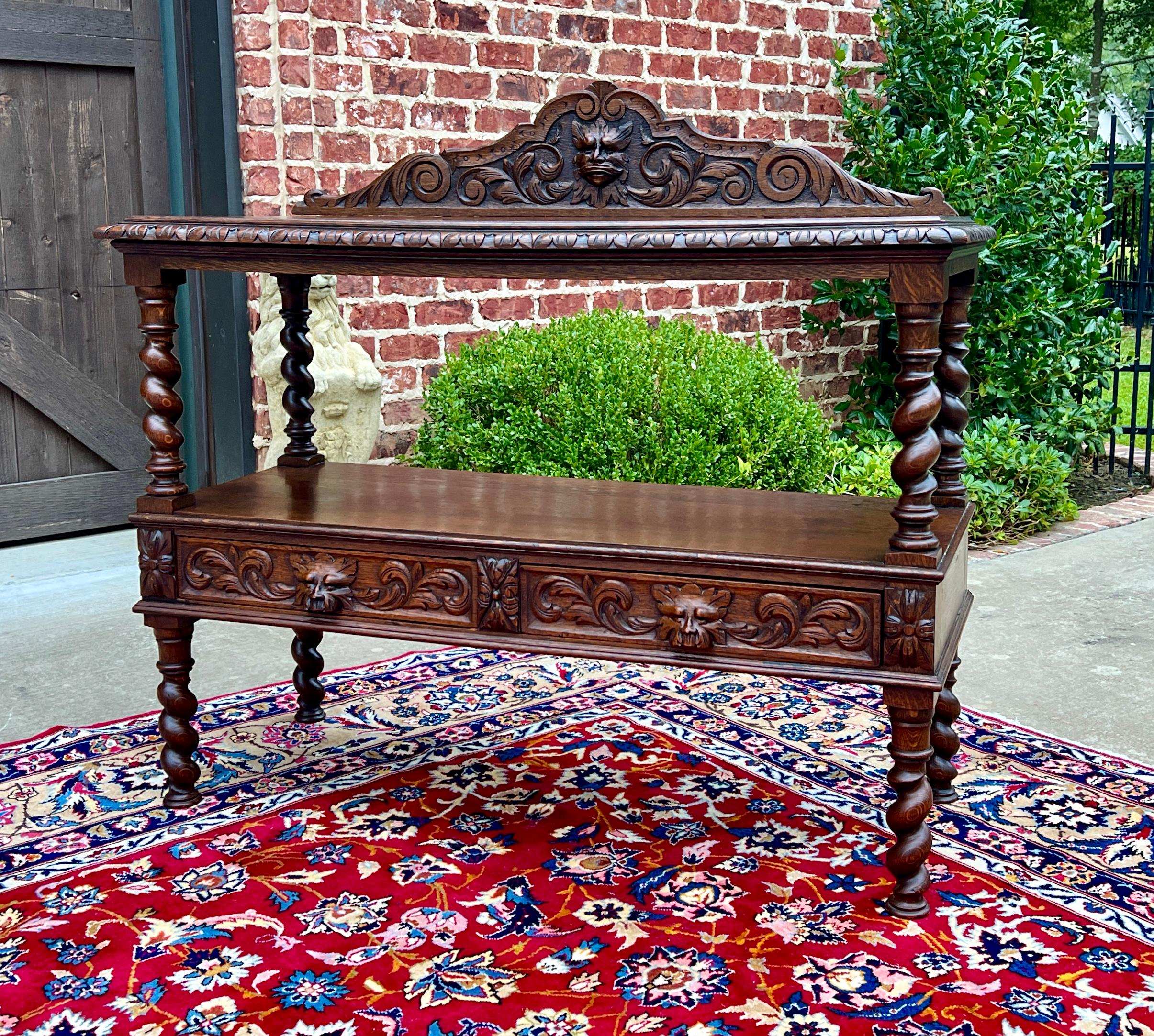 Antique French Sideboard Server Console Sofa Table Barley Twist Tiger Oak 19C in vendita 8