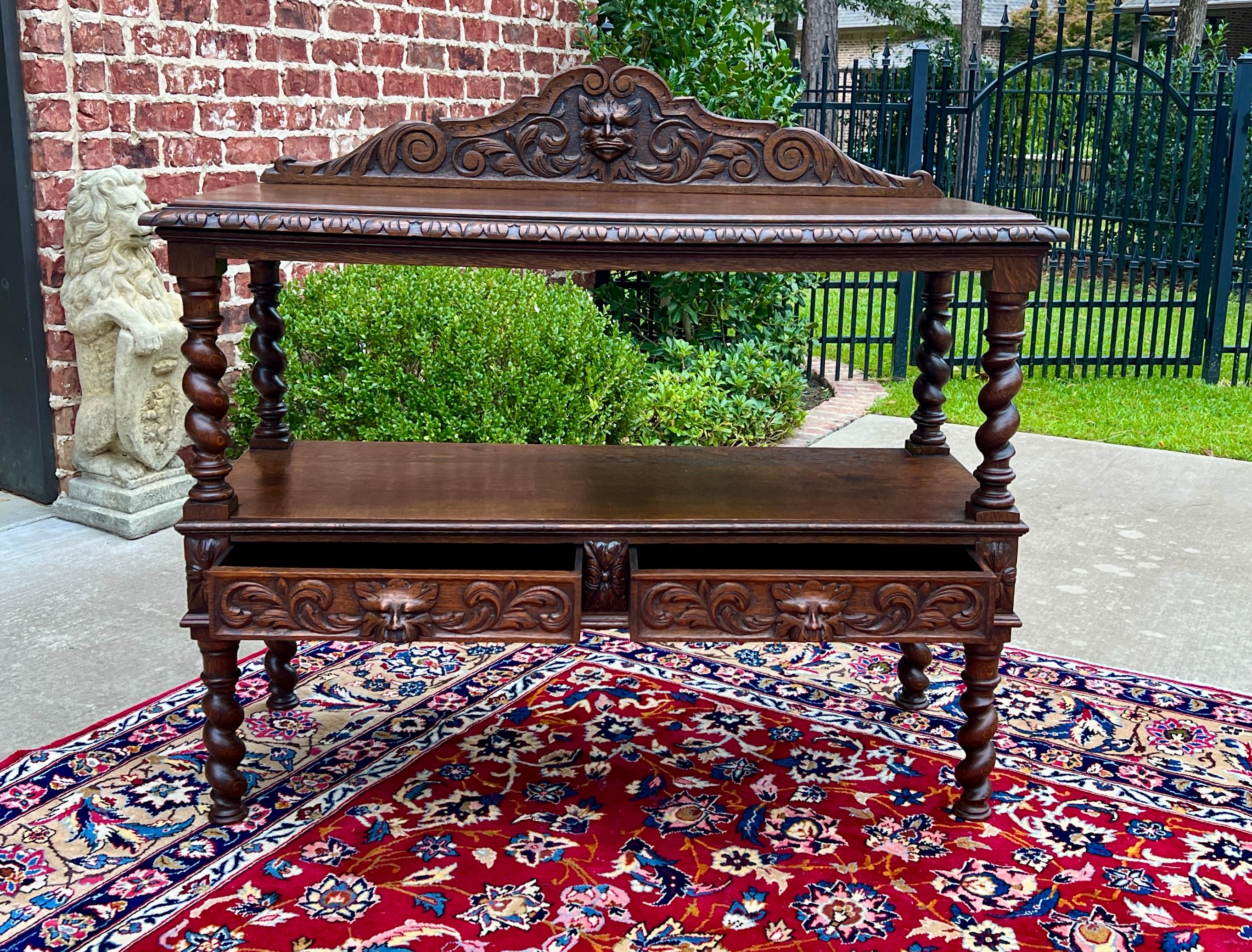 Inizio XX secolo Antique French Sideboard Server Console Sofa Table Barley Twist Tiger Oak 19C in vendita
