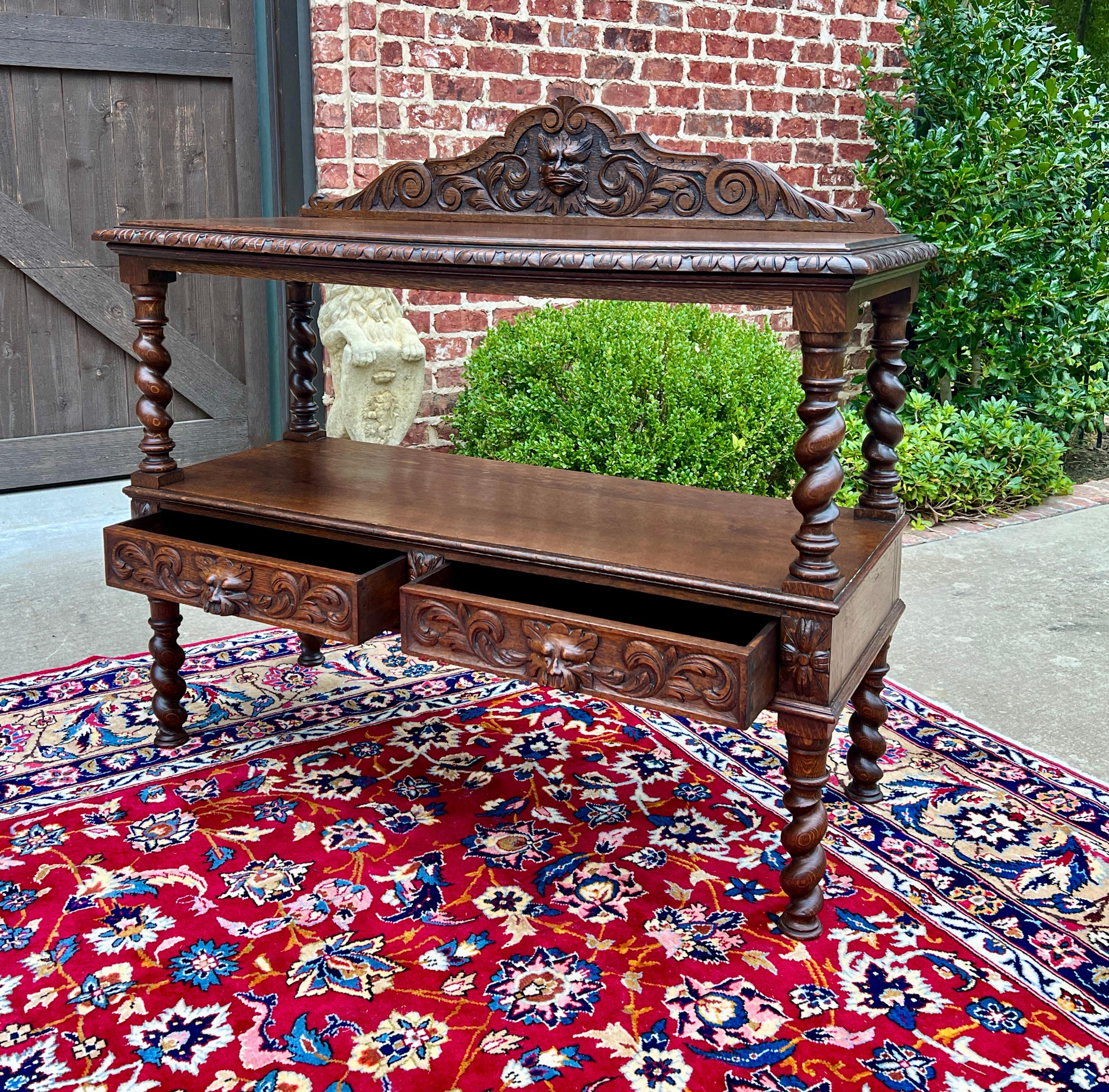 Quercia Antique French Sideboard Server Console Sofa Table Barley Twist Tiger Oak 19C in vendita