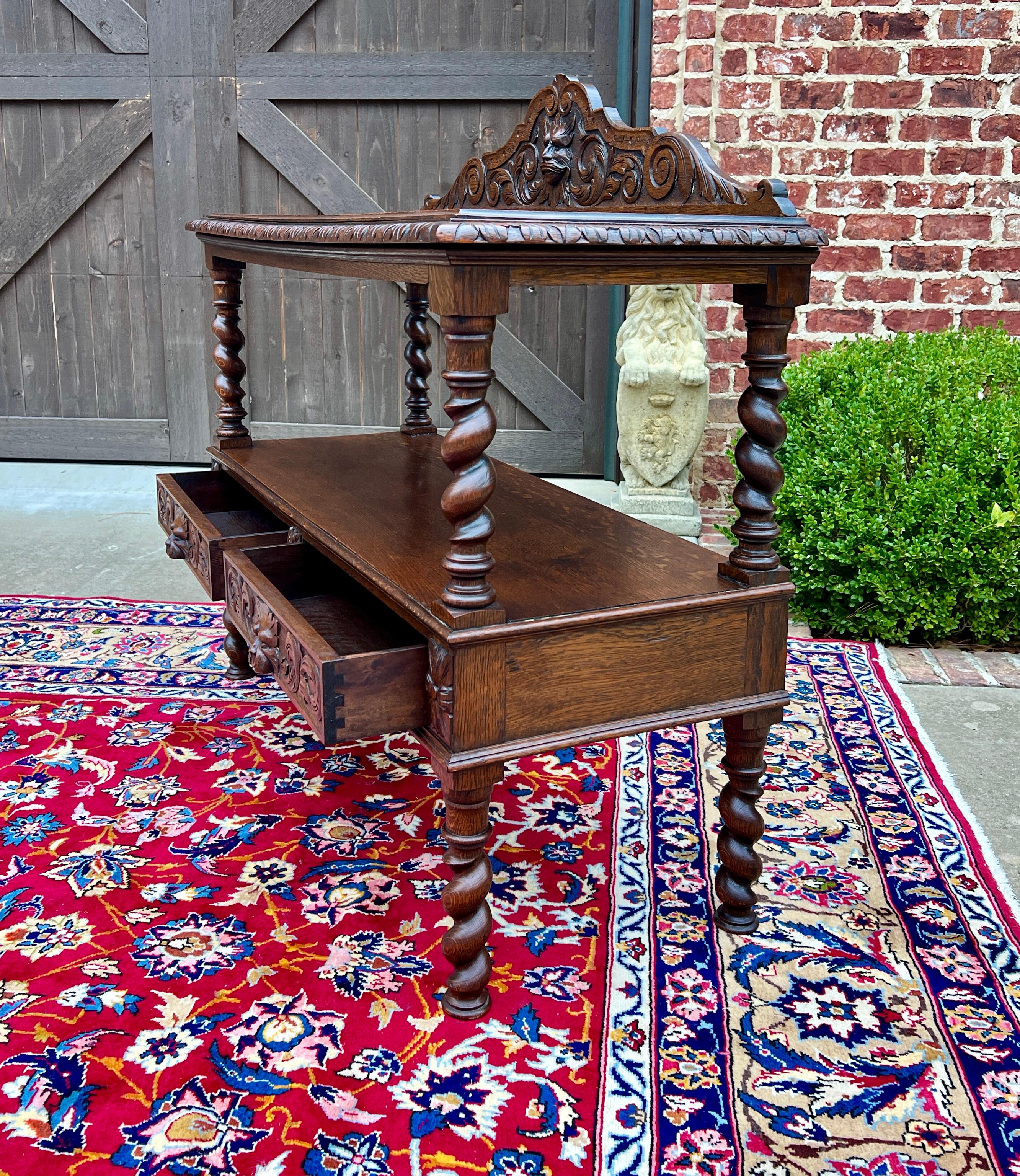 Antique French Sideboard Server Console Sofa Table Barley Twist Tiger Oak 19C in vendita 1