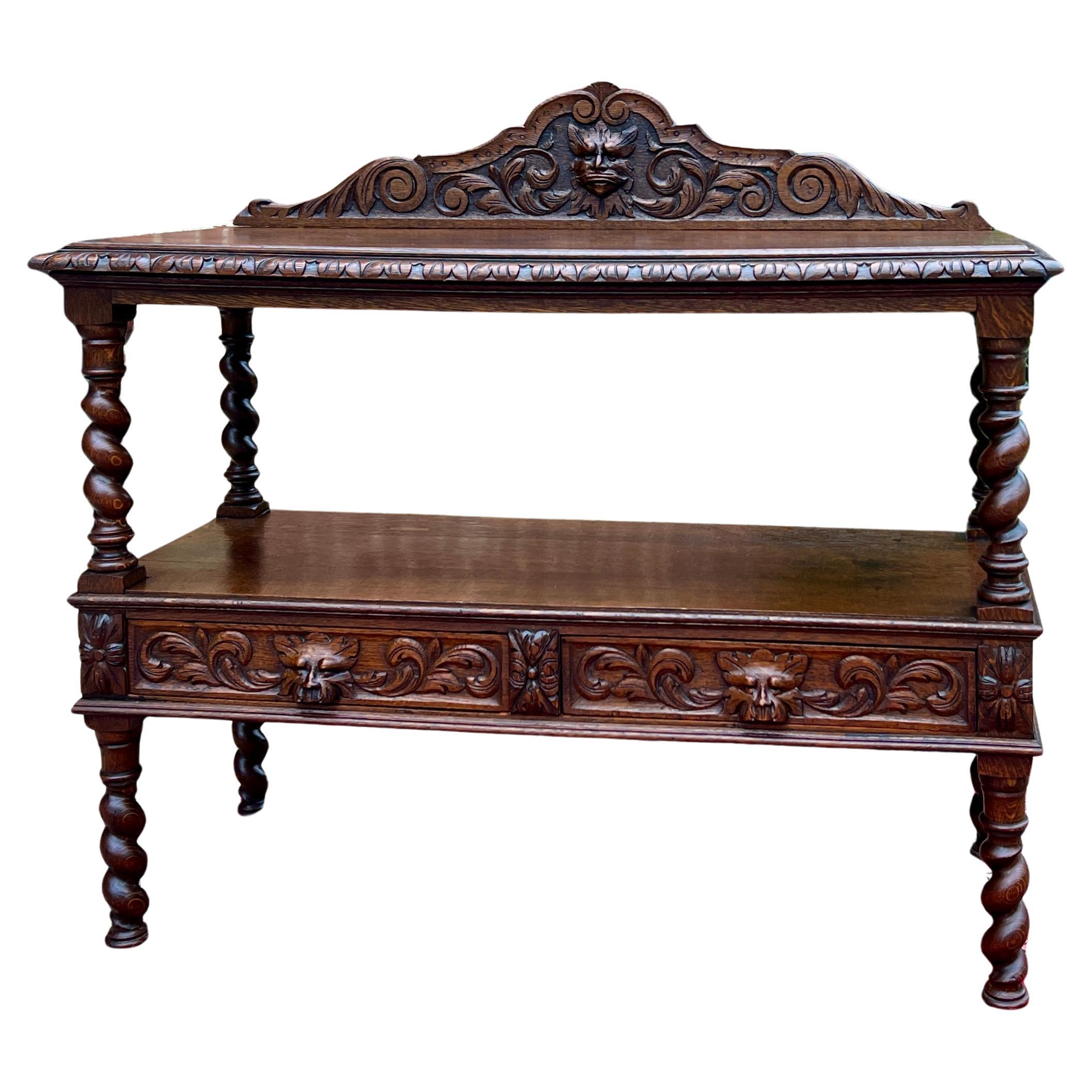 Antique French Sideboard Server Console Sofa Table Barley Twist Tiger Oak 19C
