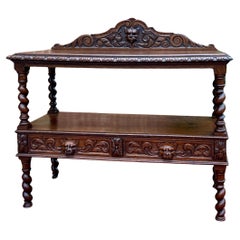 Antique French Sideboard Server Console Sofa Table Barley Twist Tiger Oak 19C