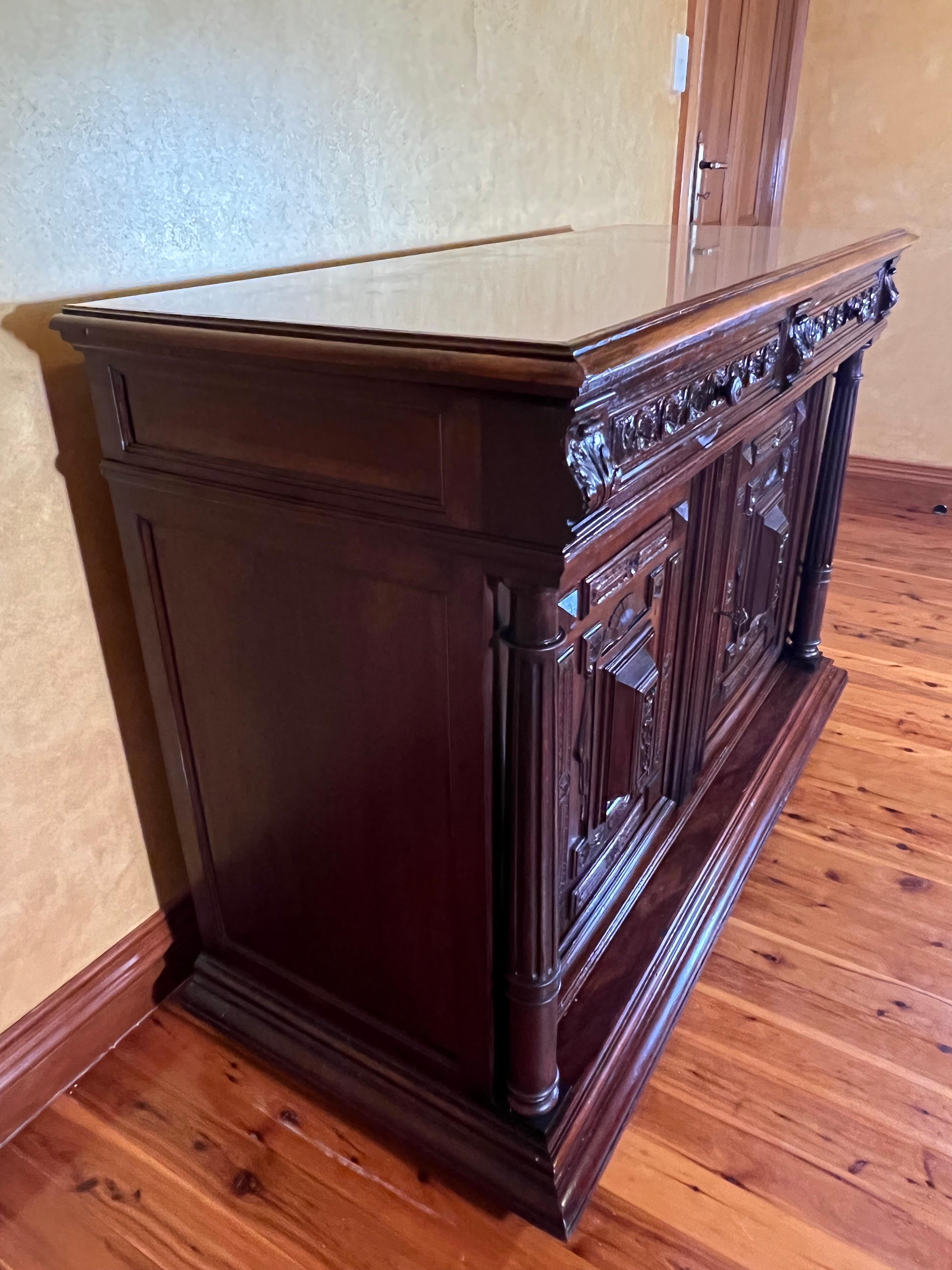 Antique French Sideboard Walnut & Stone Top Cabinet In Good Condition For Sale In EDENSOR PARK, NSW