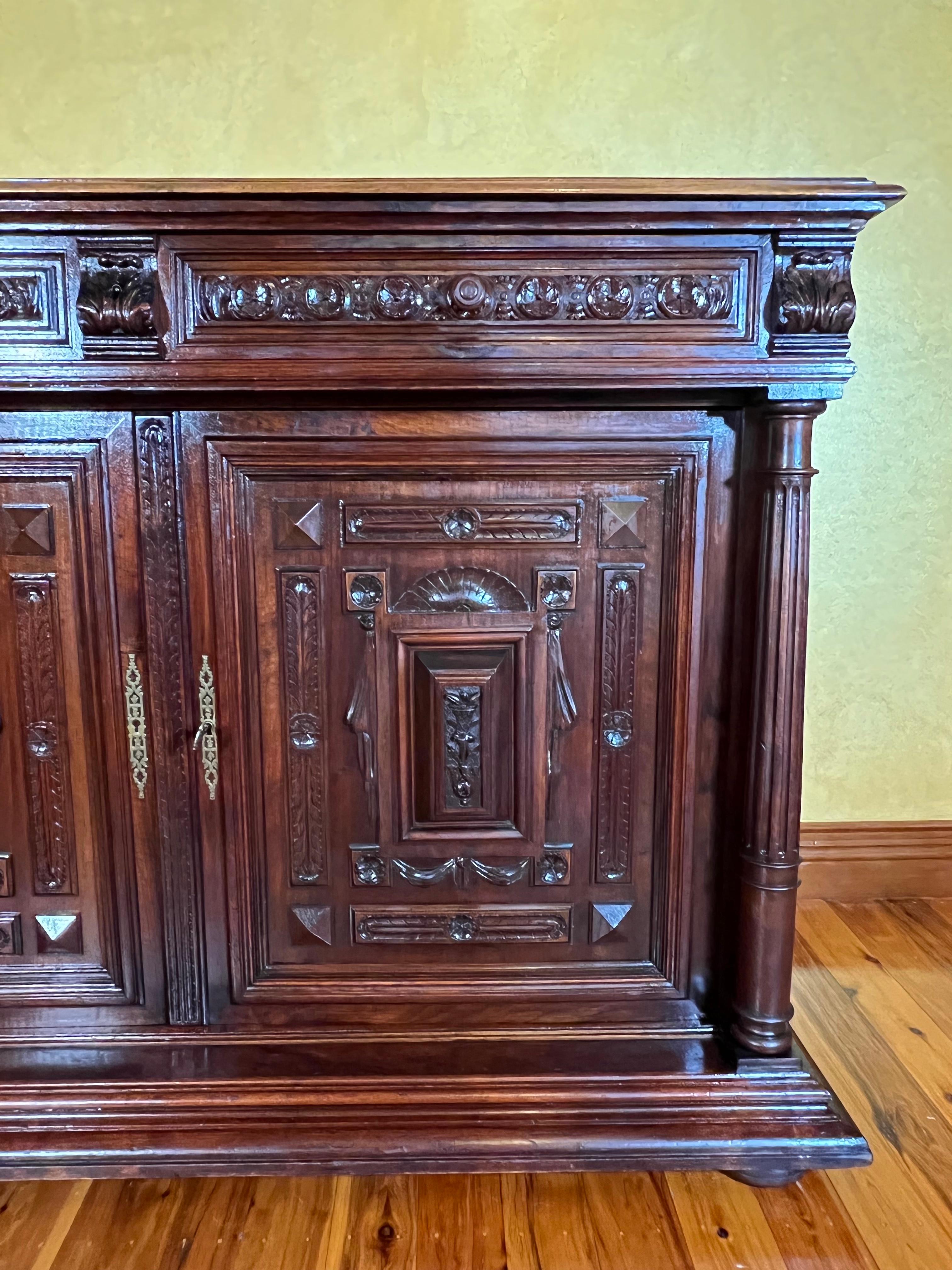 Antique French Sideboard Walnut & Stone Top Cabinet For Sale 1