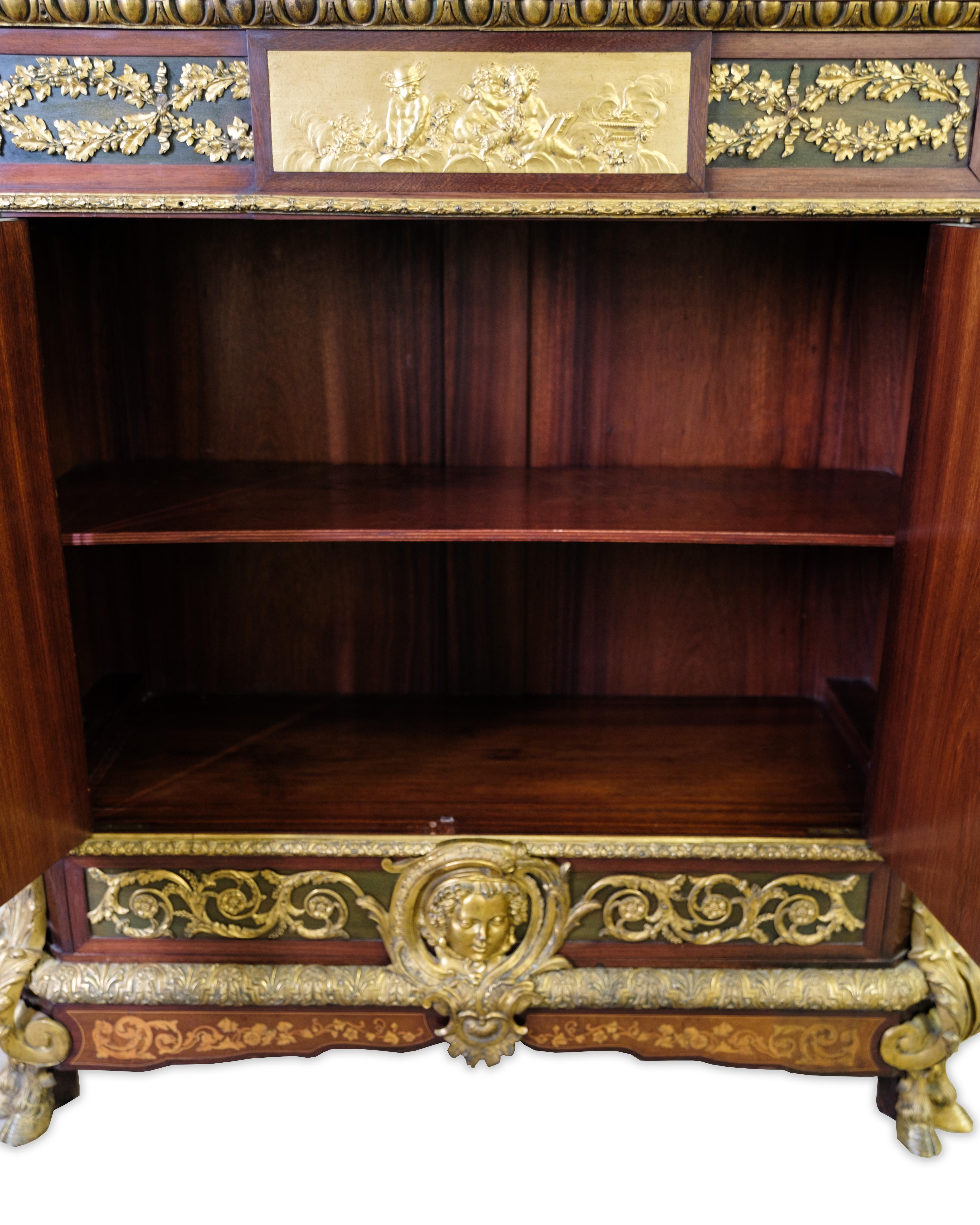 Antique French Sideboard With Marble Plate, Intarsia & Bronze 5