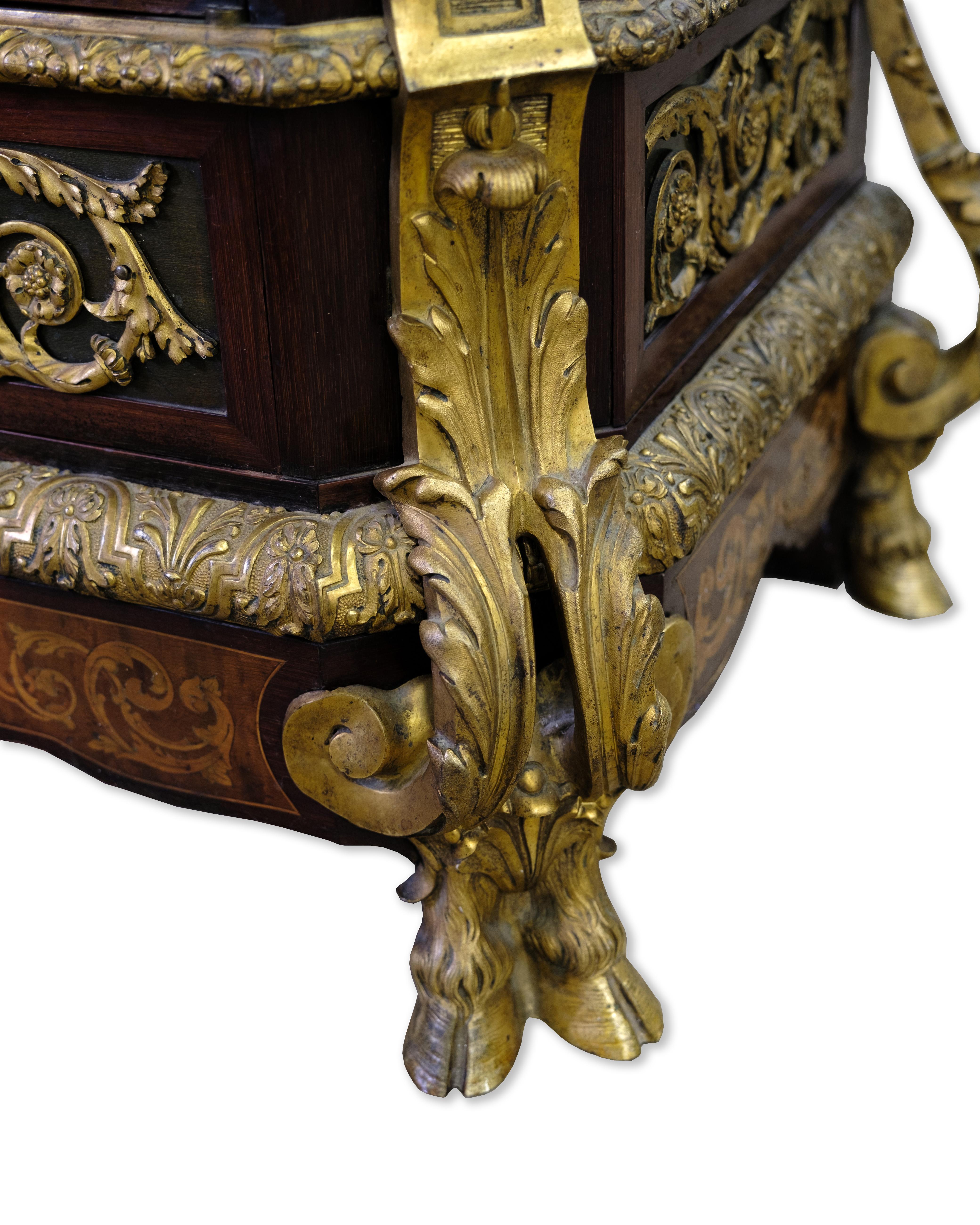 Antique French Sideboard With Marble Plate, Intarsia & Bronze 2