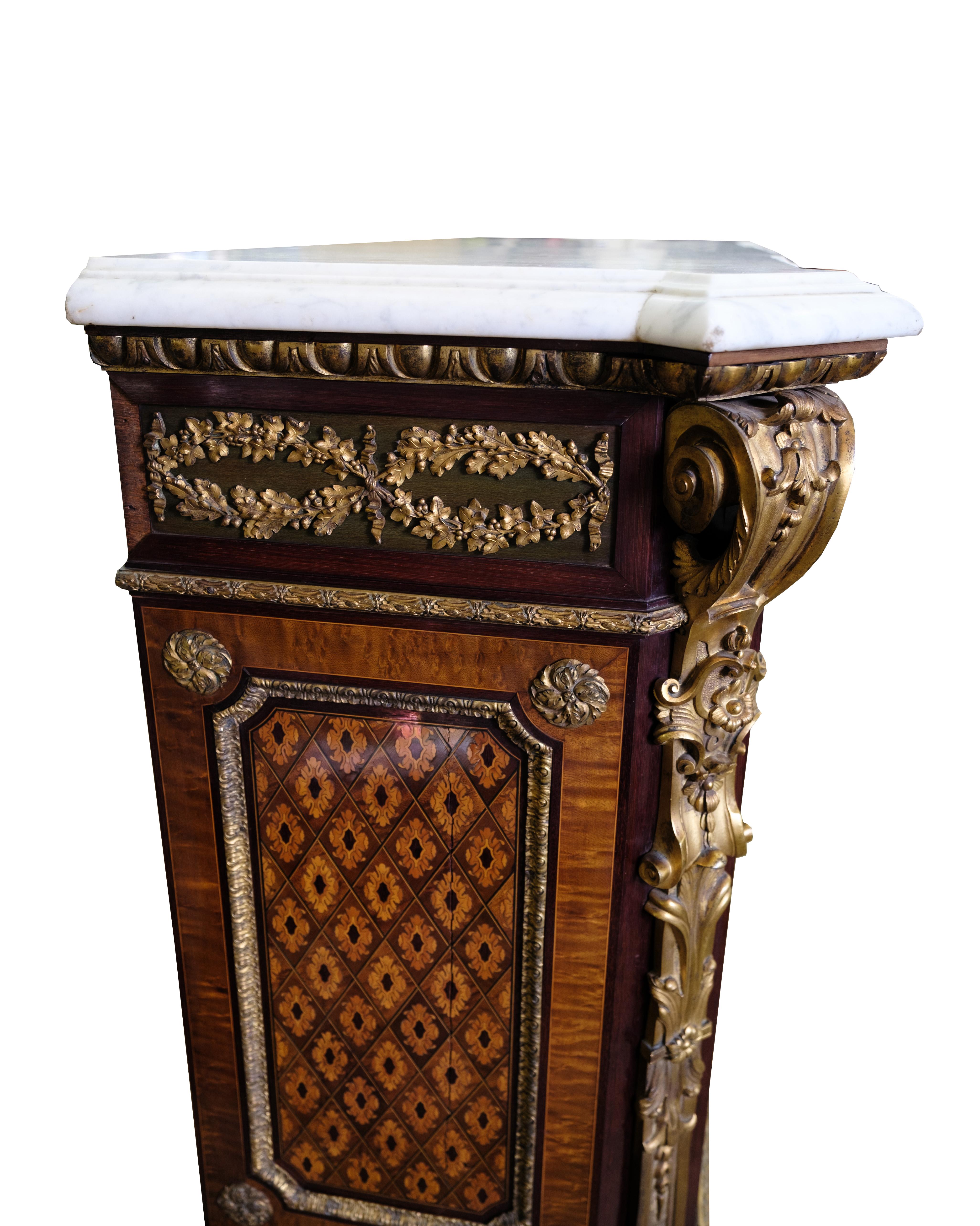 Antique French Sideboard With Marble Plate, Intarsia & Bronze 3