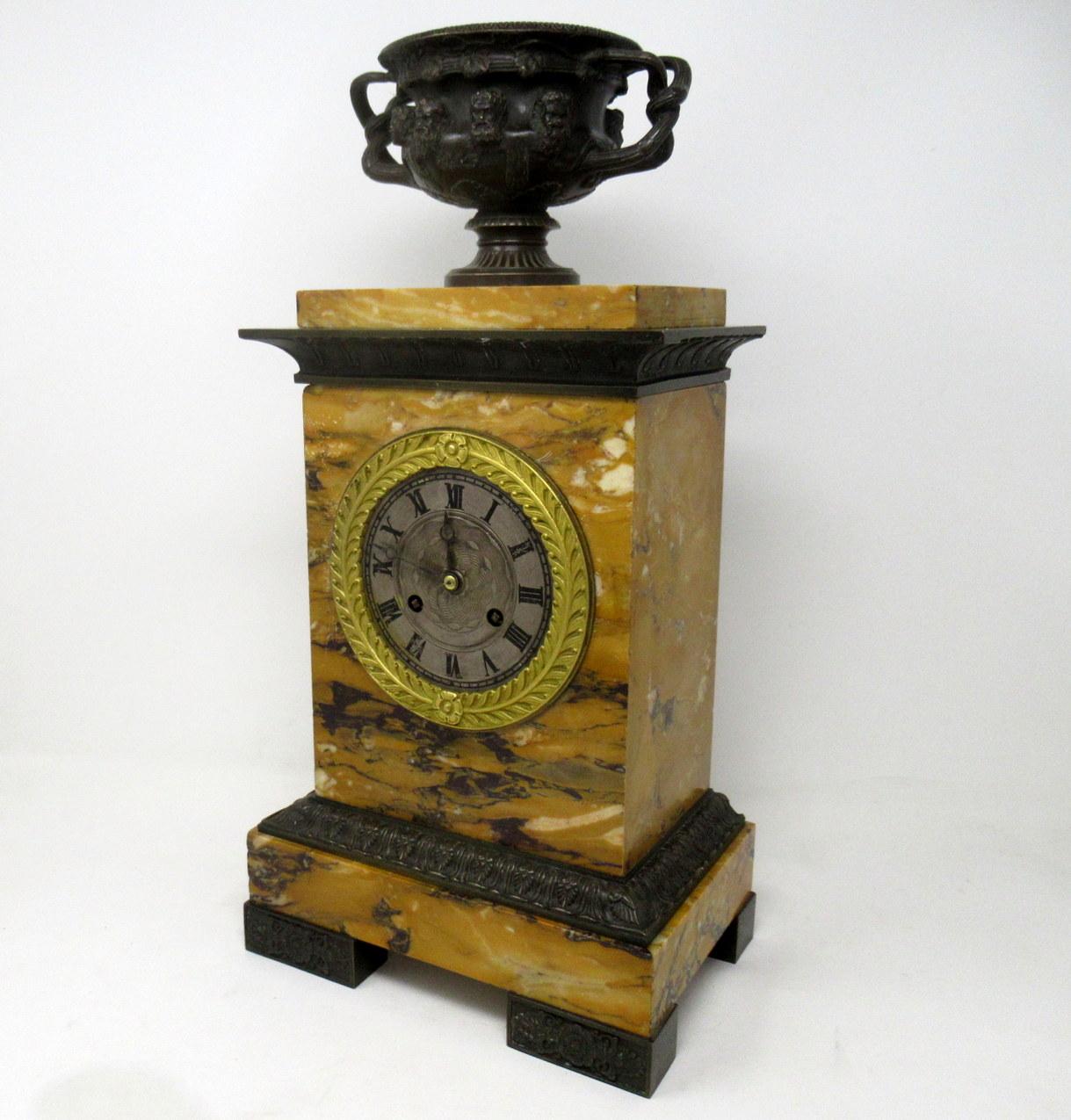 Cast Antique French Sienna Marble Clock Silk Suspension Warwick Urn by Honoré Pons