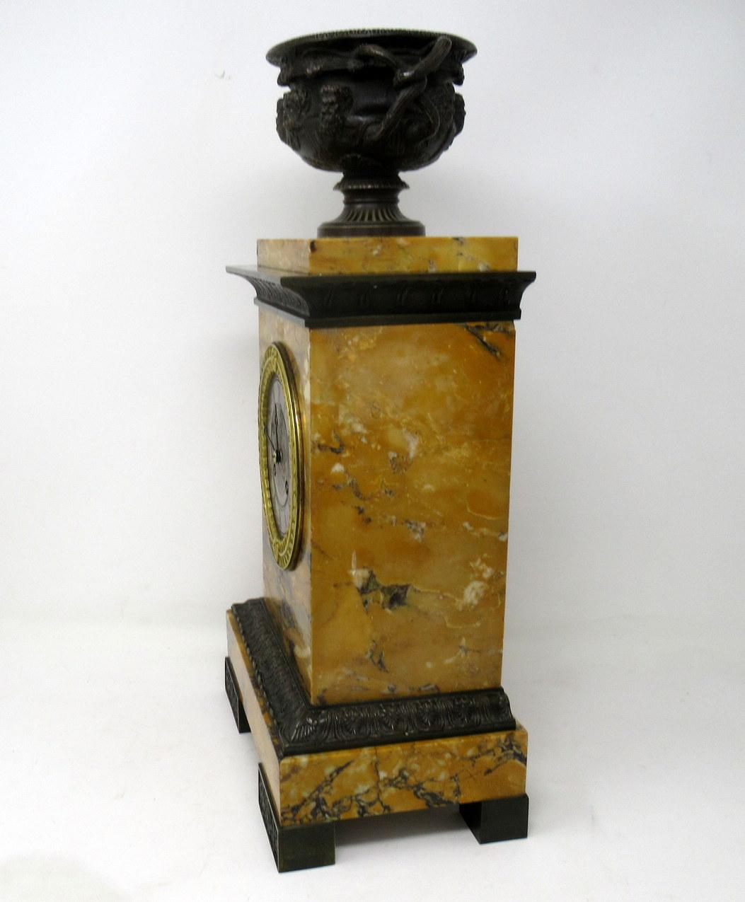 Antique French Sienna Marble Clock Silk Suspension Warwick Urn by Honoré Pons In Good Condition In Dublin, Ireland