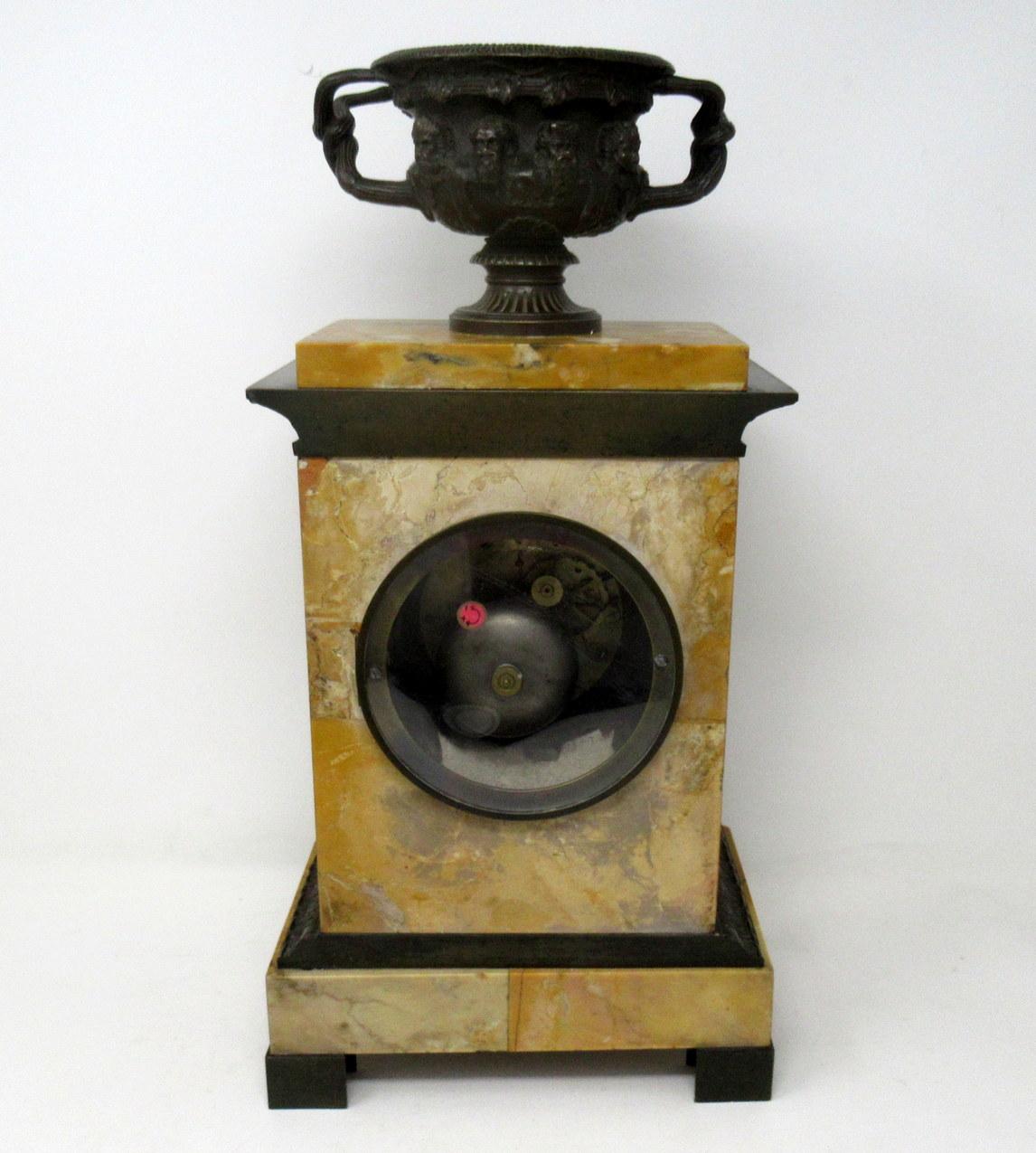 19th Century Antique French Sienna Marble Clock Silk Suspension Warwick Urn by Honoré Pons