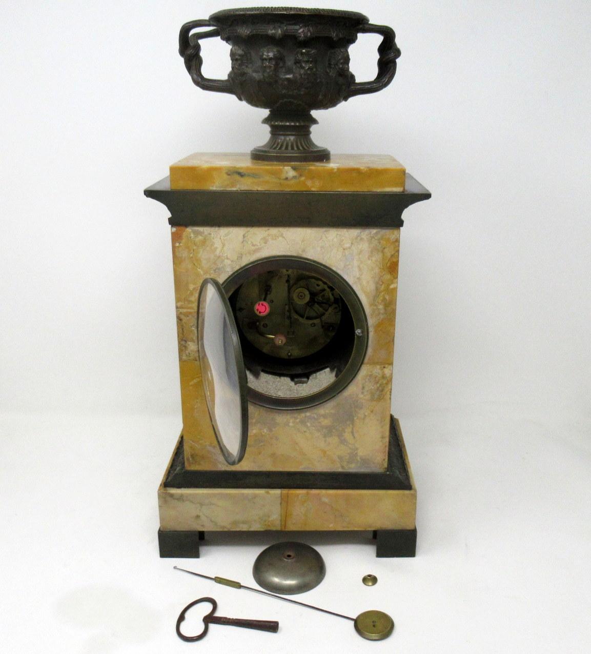 Bronze Antique French Sienna Marble Clock Silk Suspension Warwick Urn by Honoré Pons