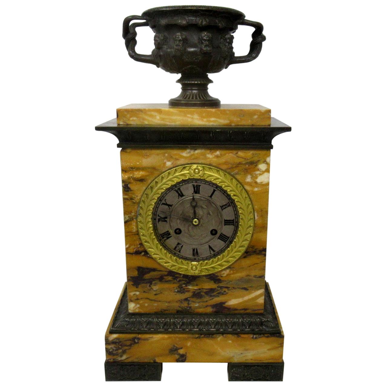 Antique French Sienna Marble Clock Silk Suspension Warwick Urn by Honoré Pons