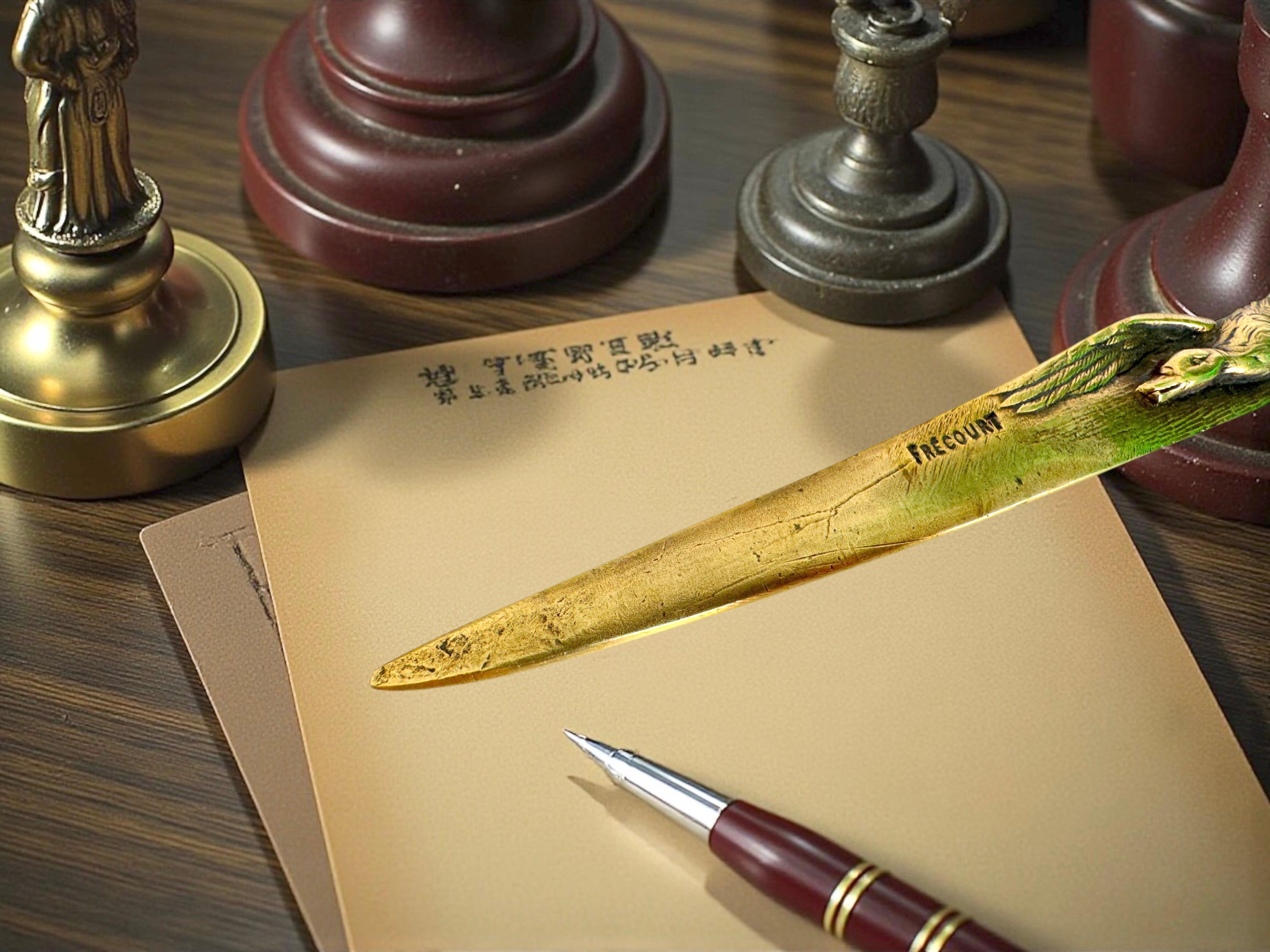 Antique French Signed Art Nouveau Bronze Ente Figur Brieföffner von Frecourt im Angebot 3