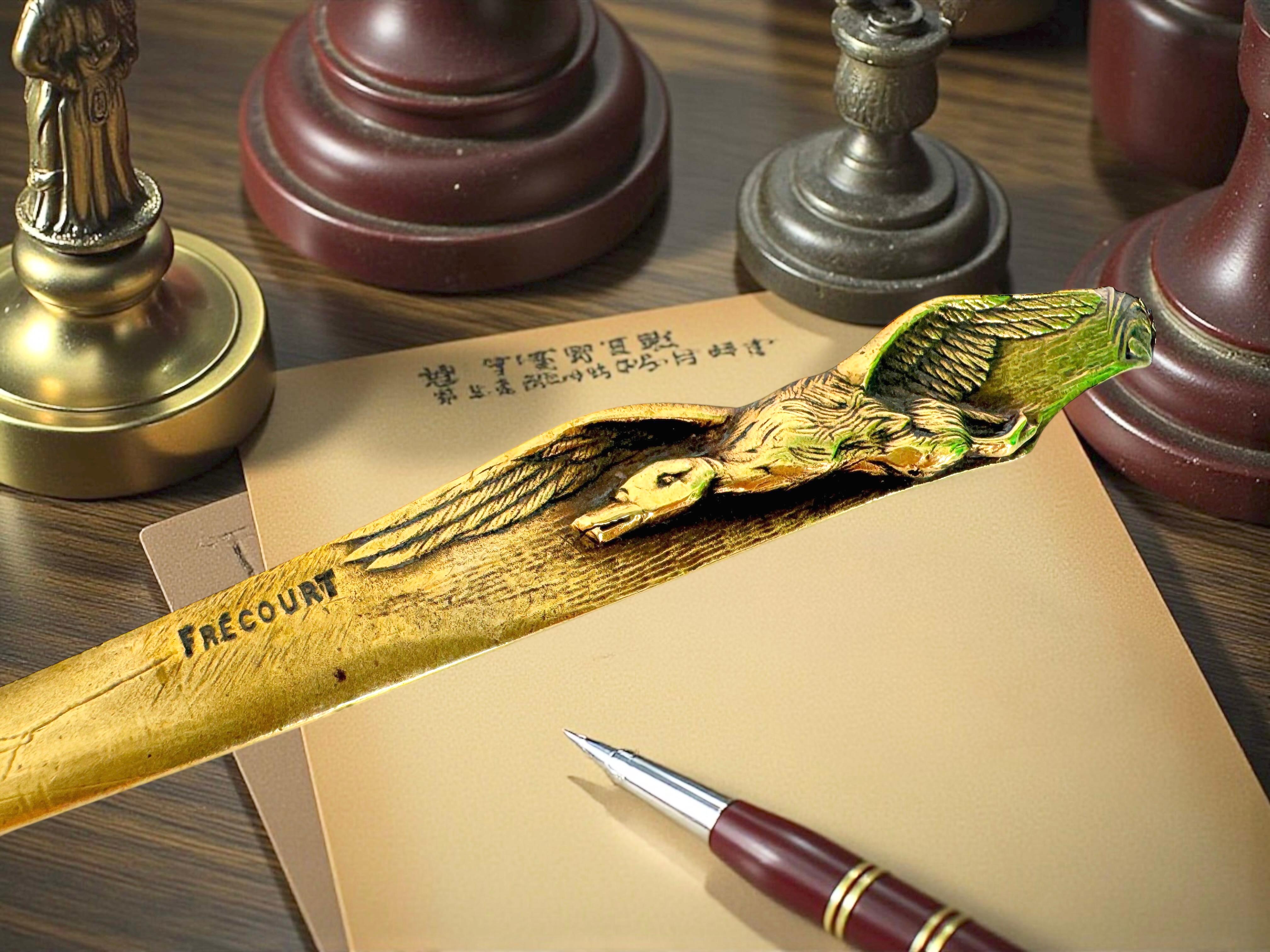 Antique French Signed Art Nouveau Bronze Ente Figur Brieföffner von Frecourt im Angebot 4