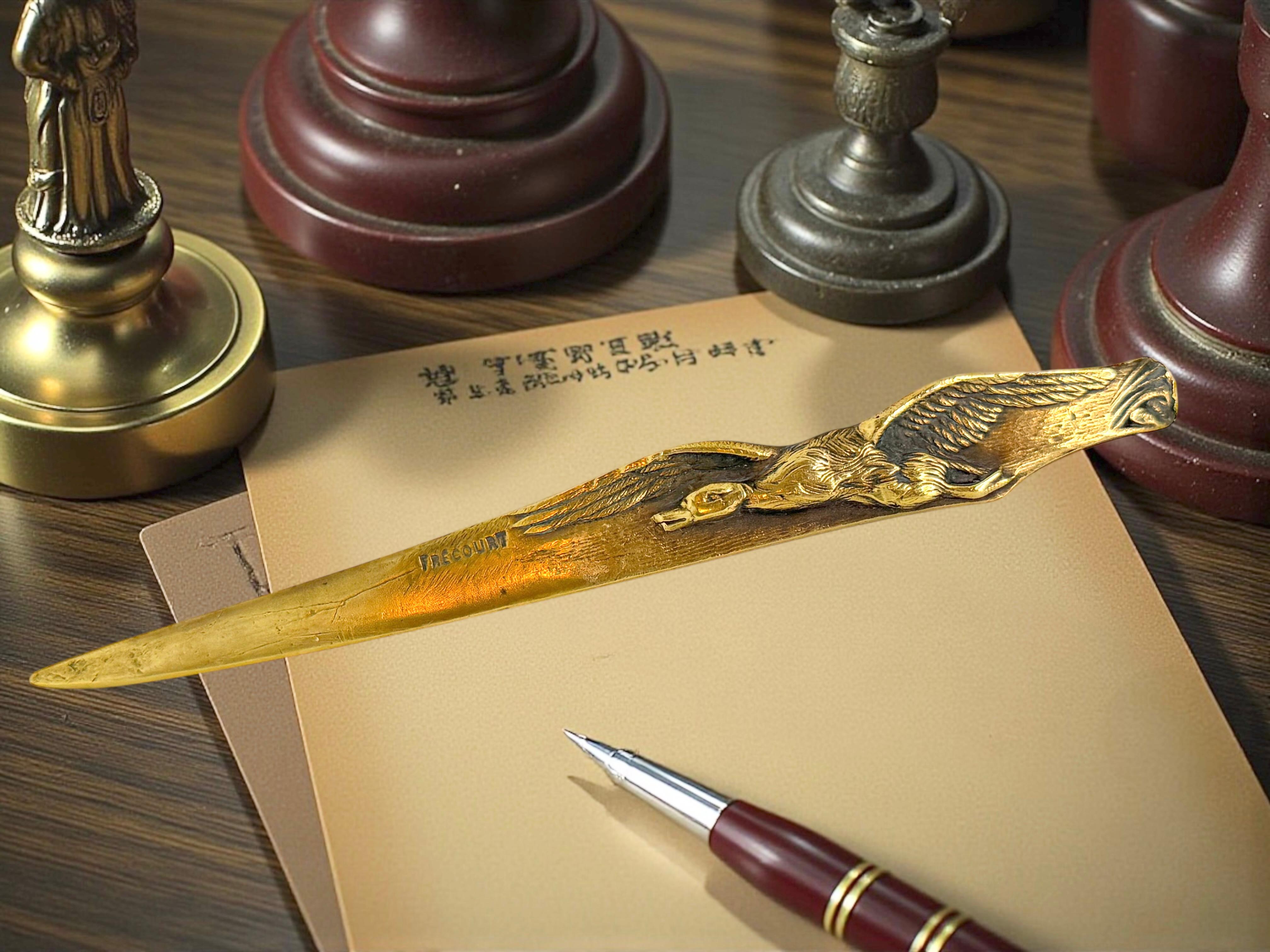 Antique French Signed Art Nouveau Bronze Ente Figur Brieföffner von Frecourt im Angebot 5