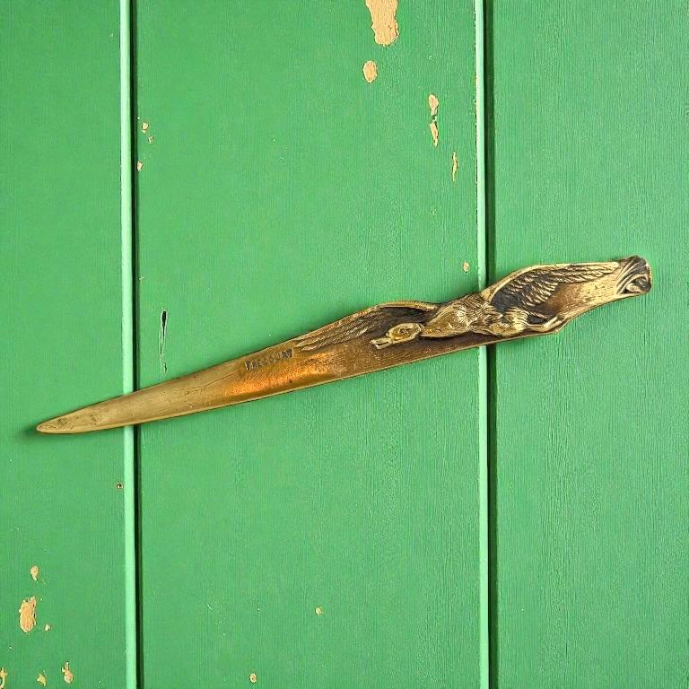 Antique French Signed Art Nouveau Bronze Ente Figur Brieföffner von Frecourt im Angebot 10