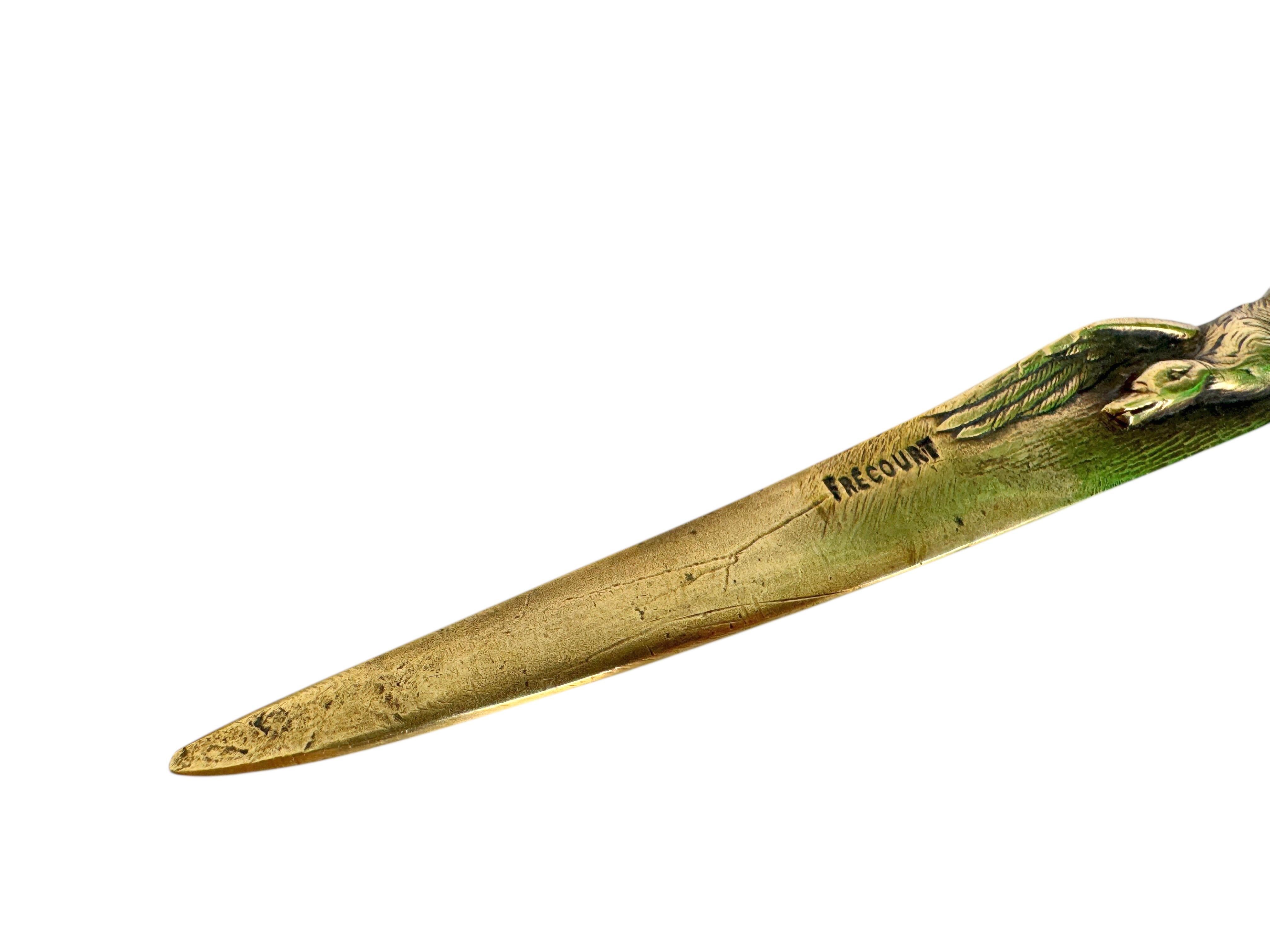 Antique French Signed Art Nouveau Bronze Ente Figur Brieföffner von Frecourt (Französisch) im Angebot