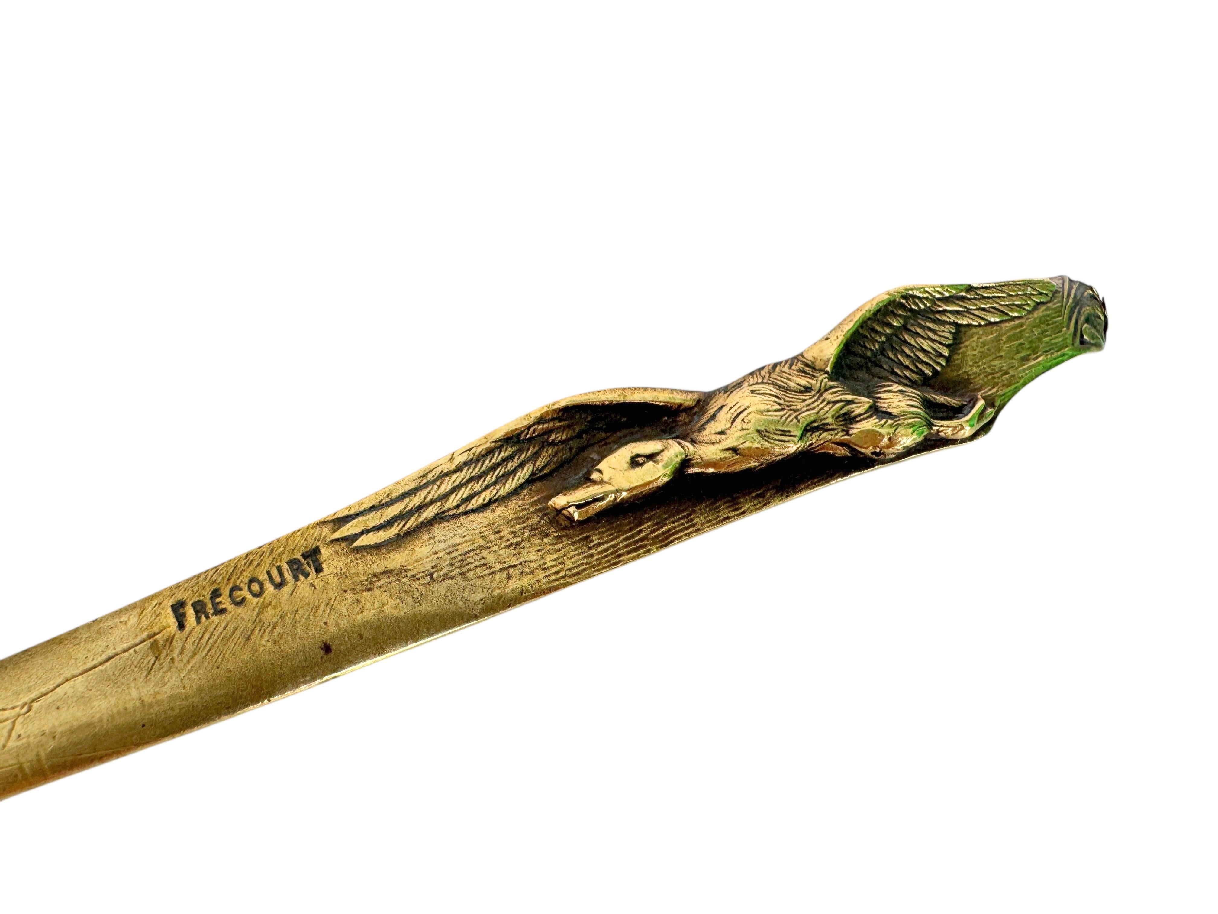 Antique French Signed Art Nouveau Bronze Ente Figur Brieföffner von Frecourt (Vergoldet) im Angebot