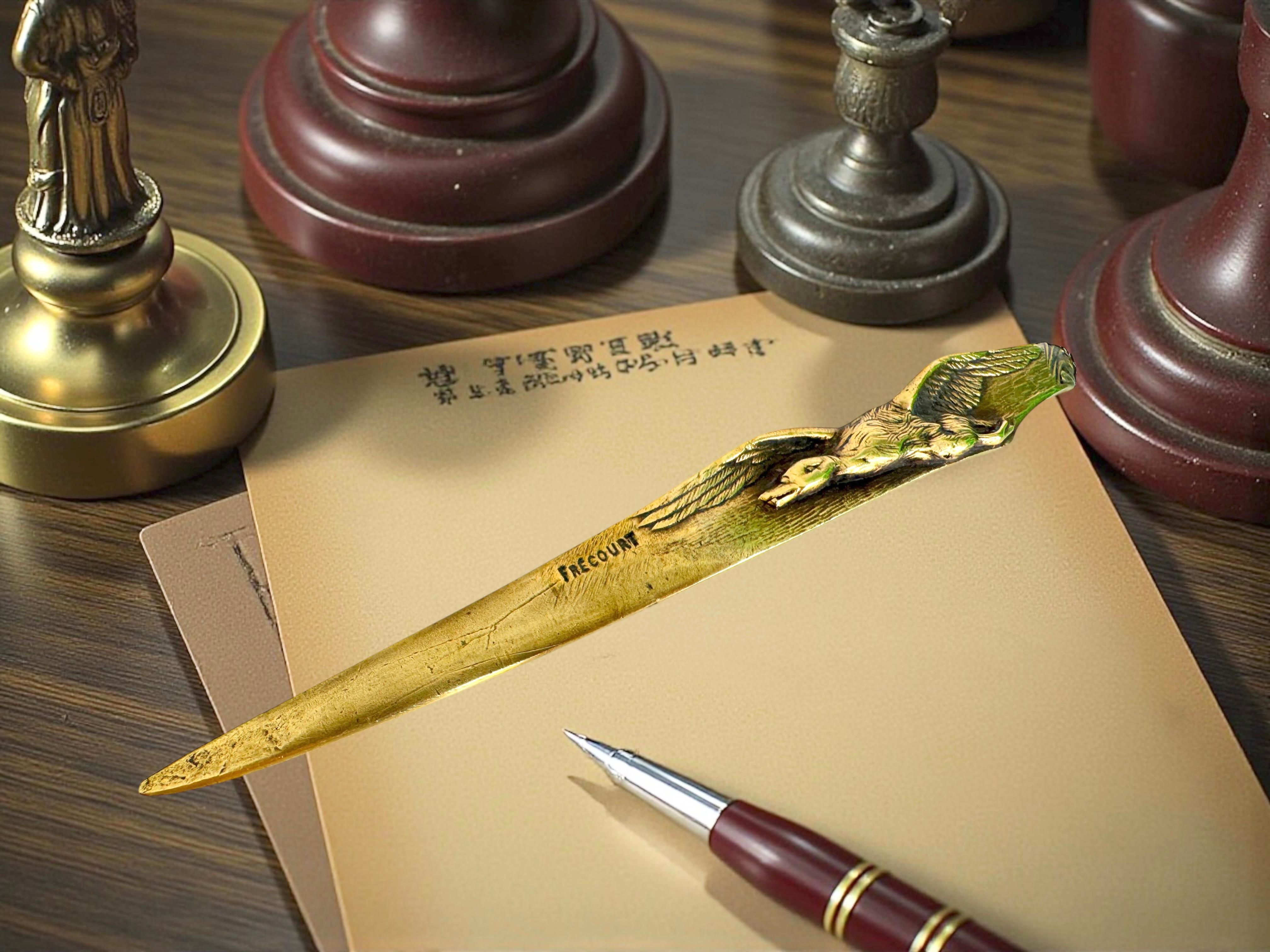 Antique French Signed Art Nouveau Bronze Ente Figur Brieföffner von Frecourt im Angebot 1