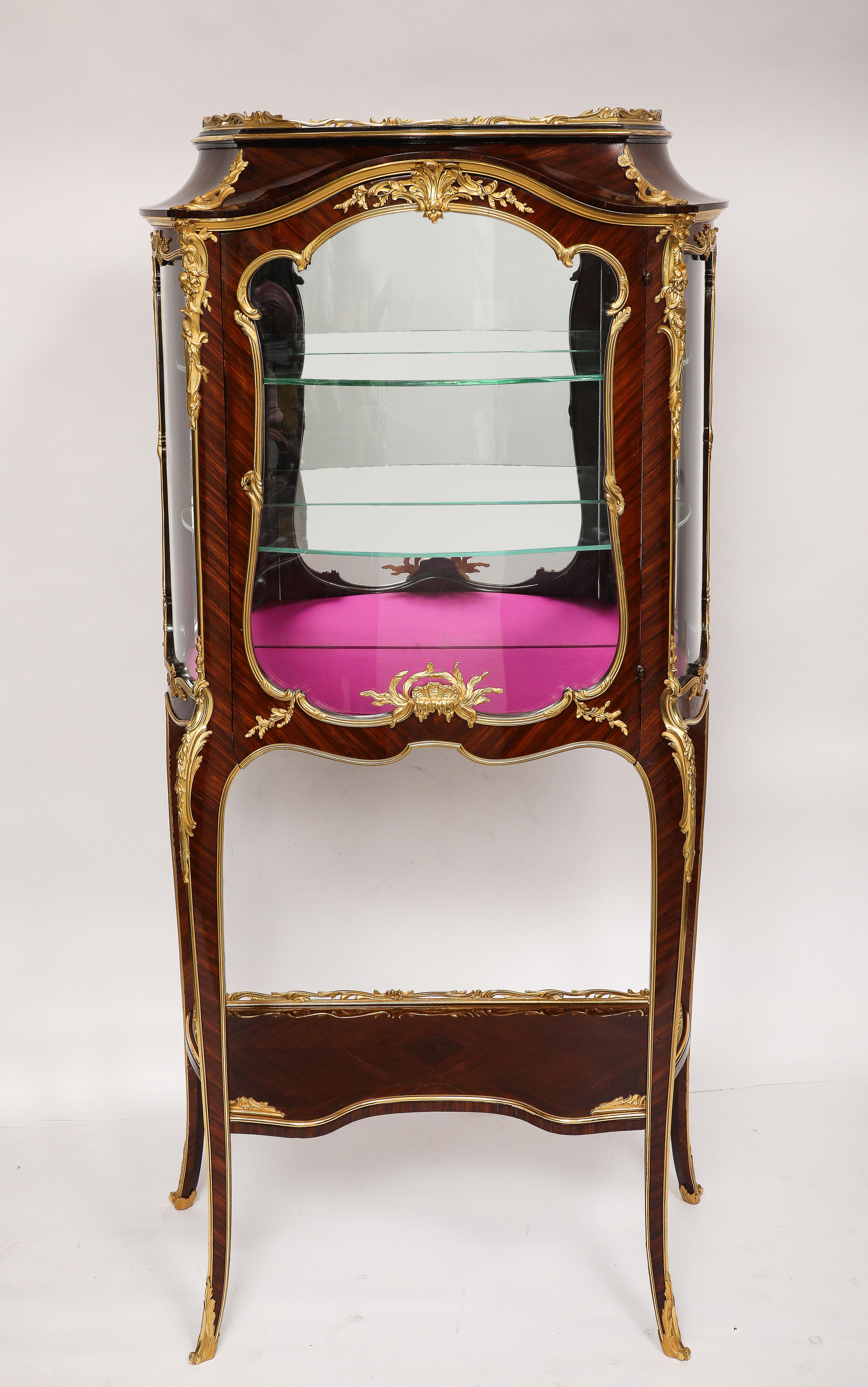 Louis XV Antique French Signed F. Linke Ormolu Mounted Marble Top Vitrine For Sale