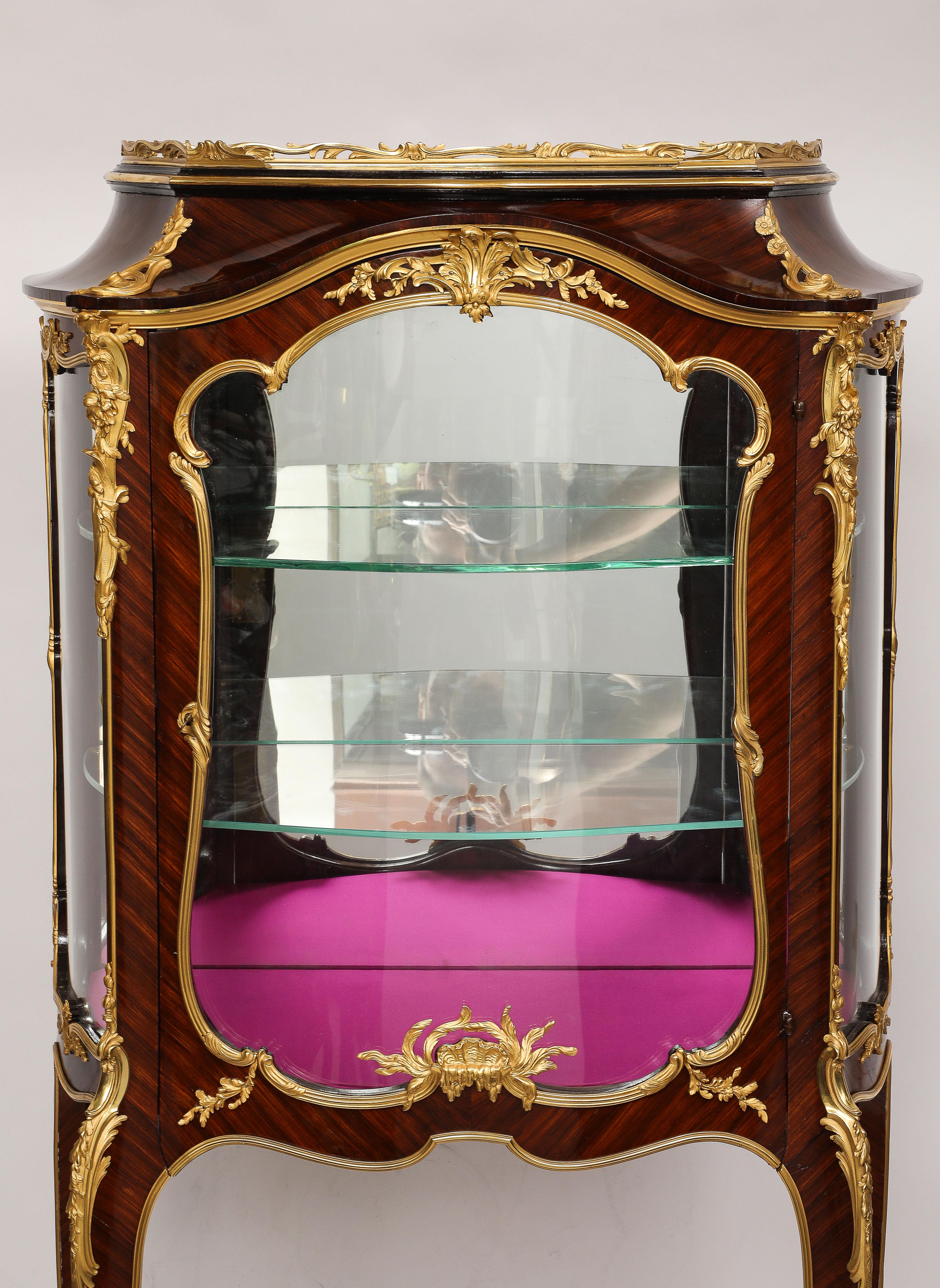 Bronze Antique French Signed F. Linke Ormolu Mounted Marble Top Vitrine For Sale