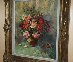ANTIQUE FRENCH SiGNED FOULEY OIL PAINTING OF FLOWERS DONE WITH PALETTE KNIFE
