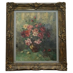 ANTIQUE FRENCH SiGNED FOULEY OIL PAINTING OF FLOWERS DONE WITH PALETTE KNIFE