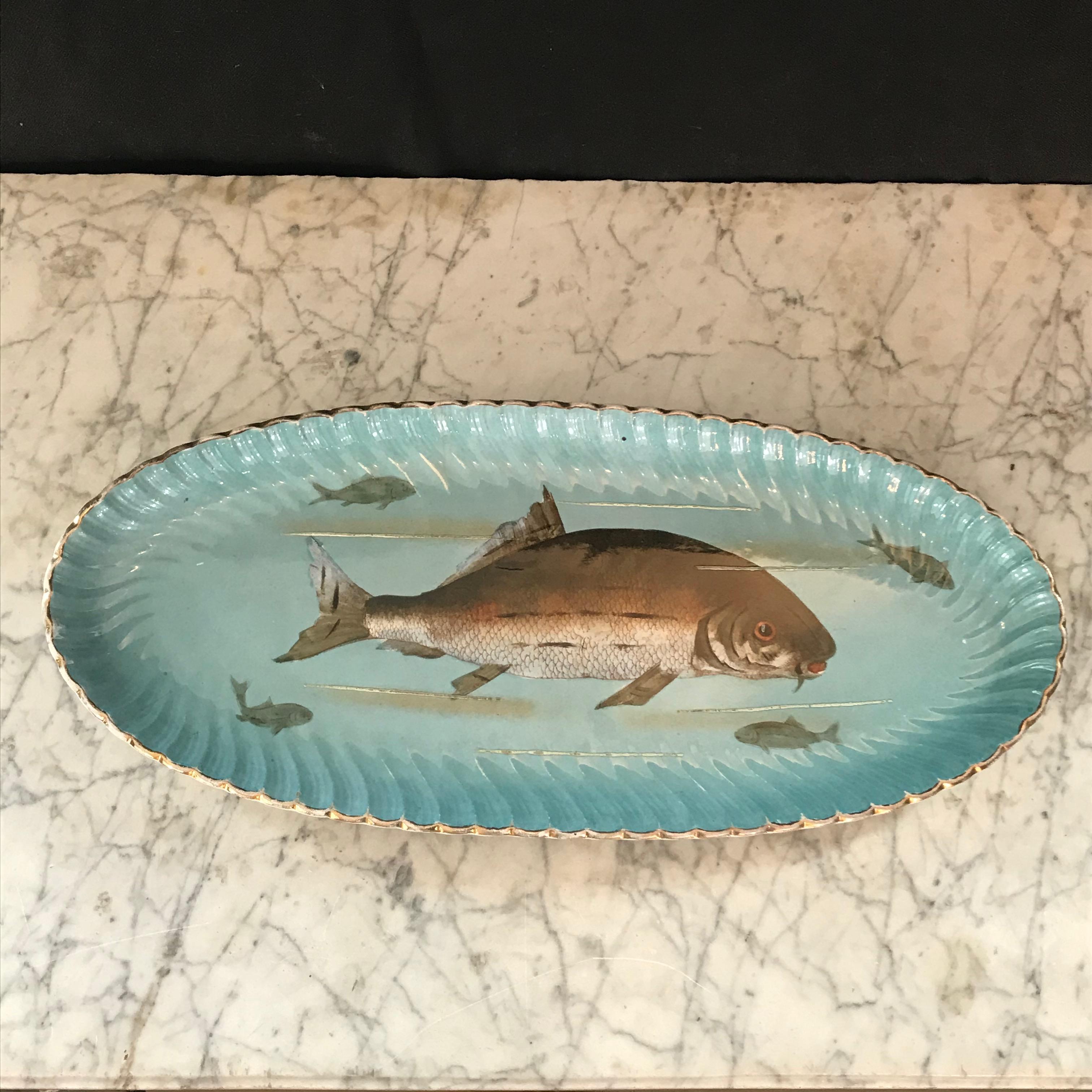 Hand-Painted Antique French Signed Limoges Fish Platter