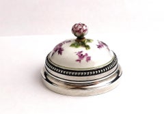 Antique French Silver and Ceramic Door Bell Push, Bell Ringer