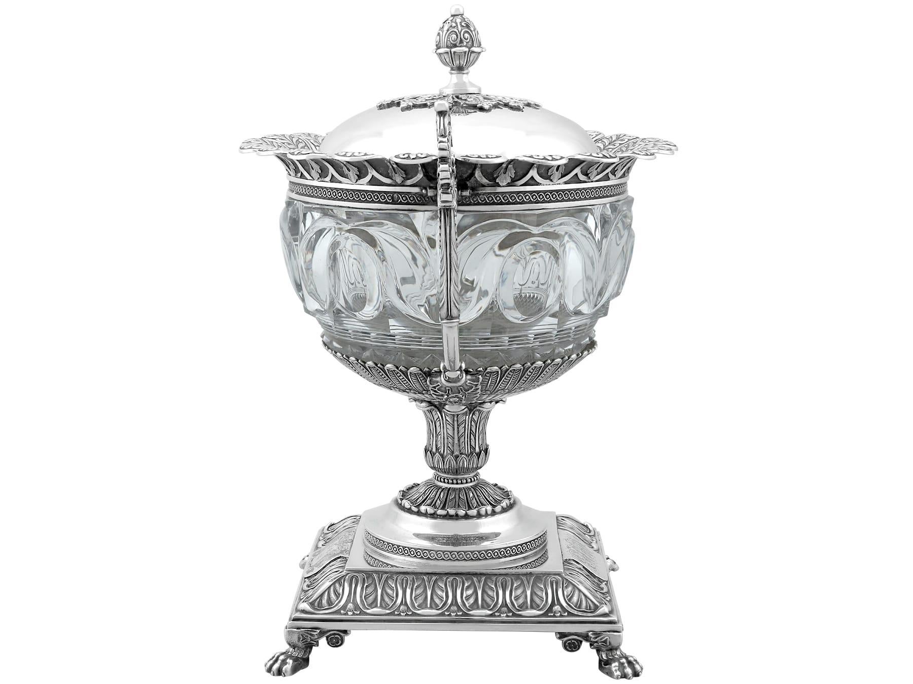 A magnificent, fine and impressive antique French silver and cut glass serving/caviar dish; an addition to our ornamental silverware collection

This magnificent antique French silver and cut glass caviar/serving dish has circular shaped form onto
