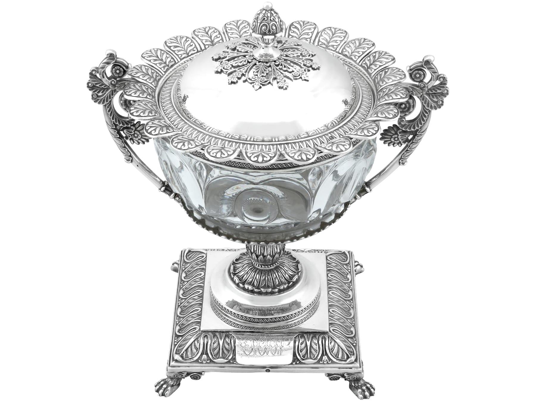 Mid-19th Century Antique French Silver and Cut Glass Caviar / Serving Dish For Sale