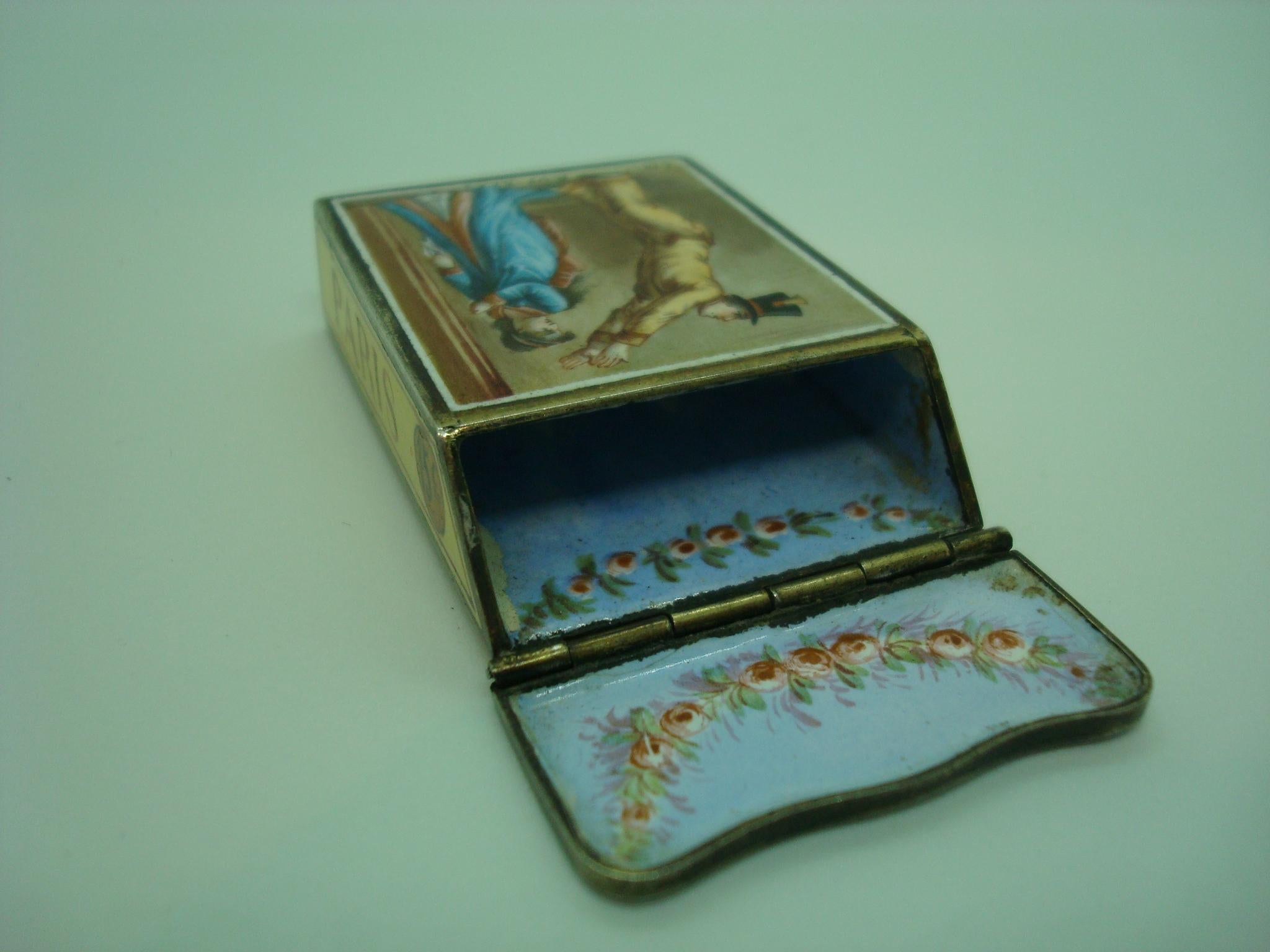 Late 19th Century Antique French Silver and Enamel Vesta Case / Box, circa 1895
