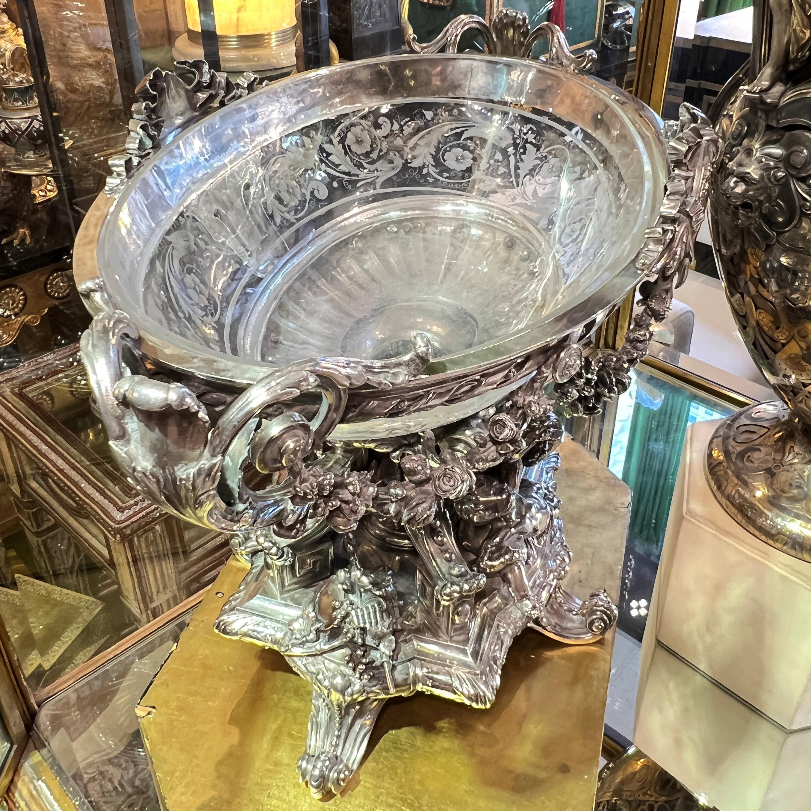 Antique French Silver and Glass Centerpiece Alexandre-Auguste Turquet In Good Condition In New York, US