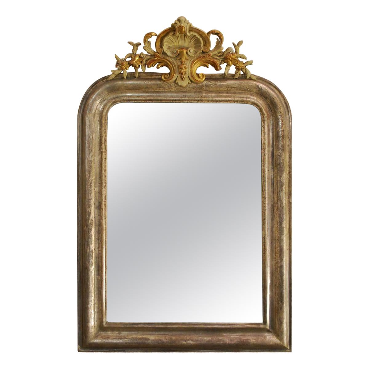 Antique French Silver and Gold Leaf Gilded Louis Philippe Mirror
