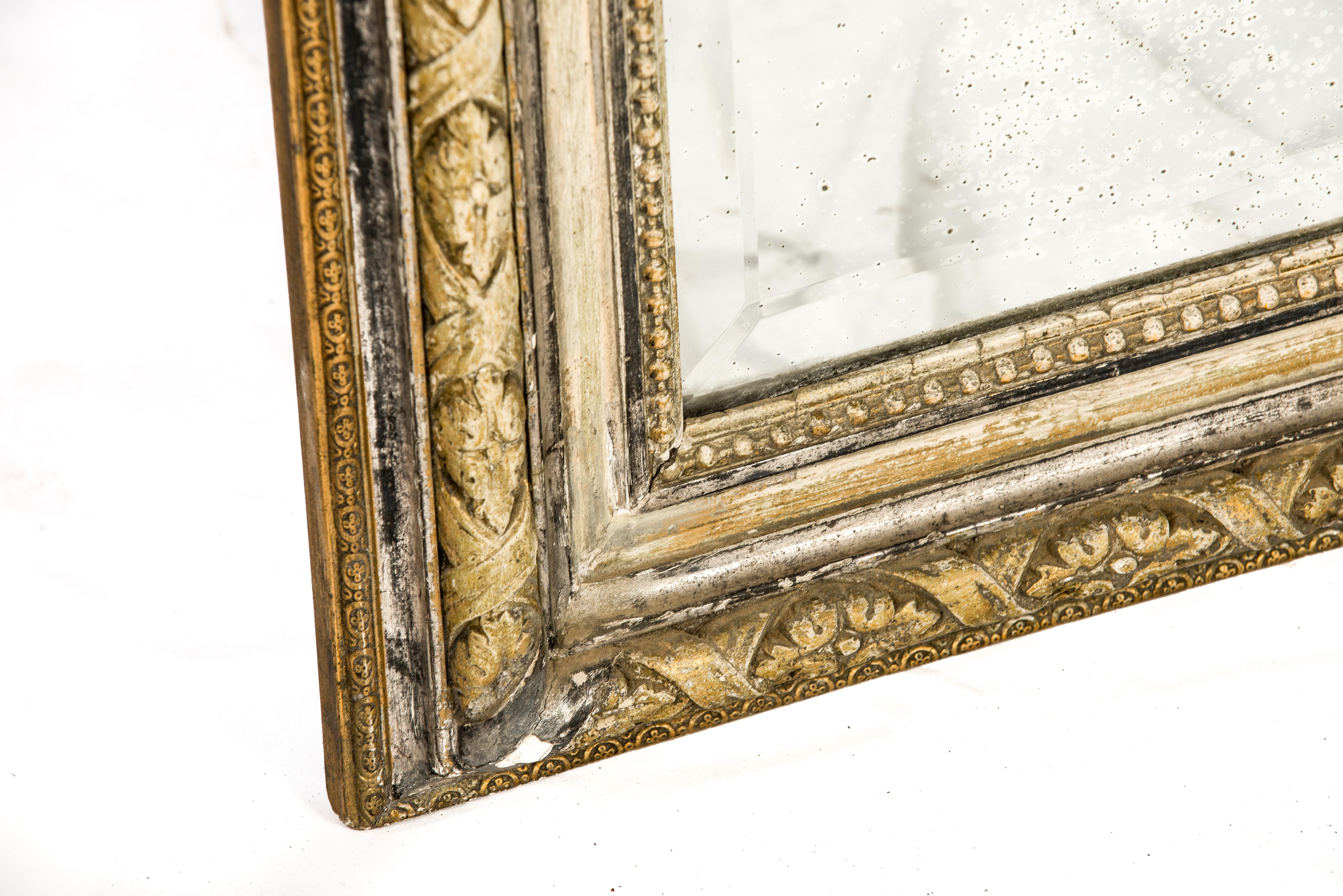 Antique French Silver and Gold Leaf Louis Seize Mirror with Floral Garlands For Sale 2