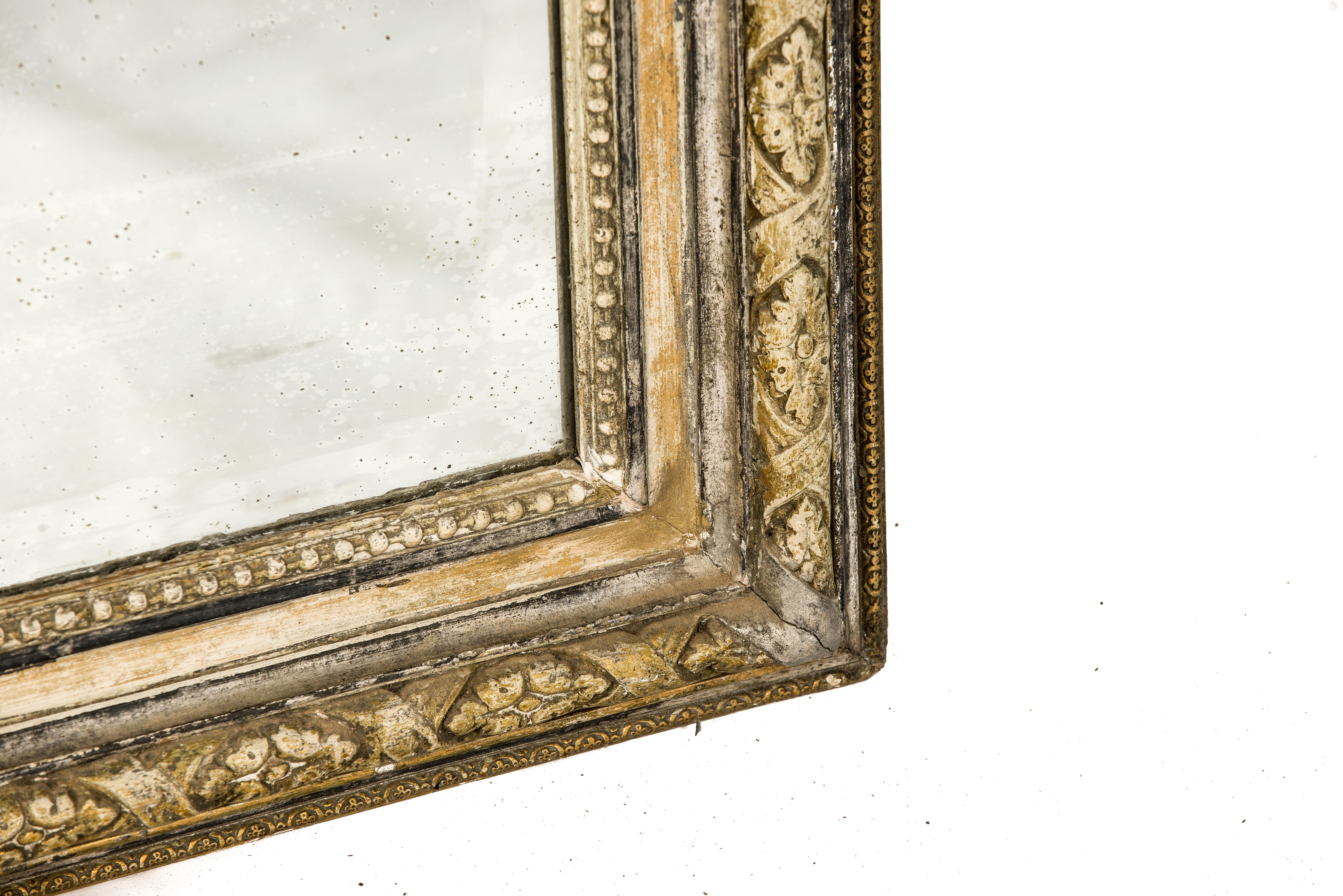 Antique French Silver and Gold Leaf Louis Seize Mirror with Floral Garlands For Sale 3